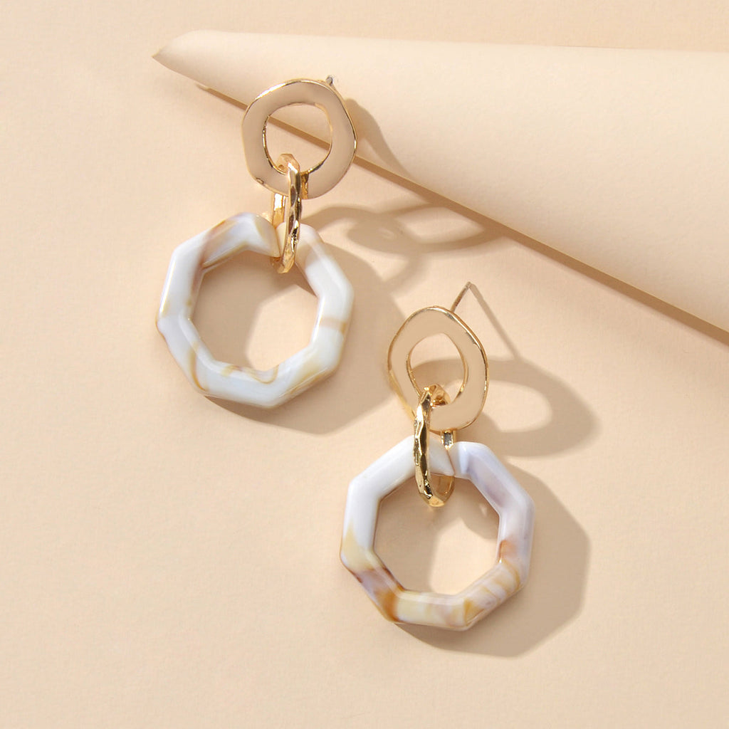 Retro Gold Lock Mottled Acrylic Marble Dangle Geometric Pierced Party Earrings