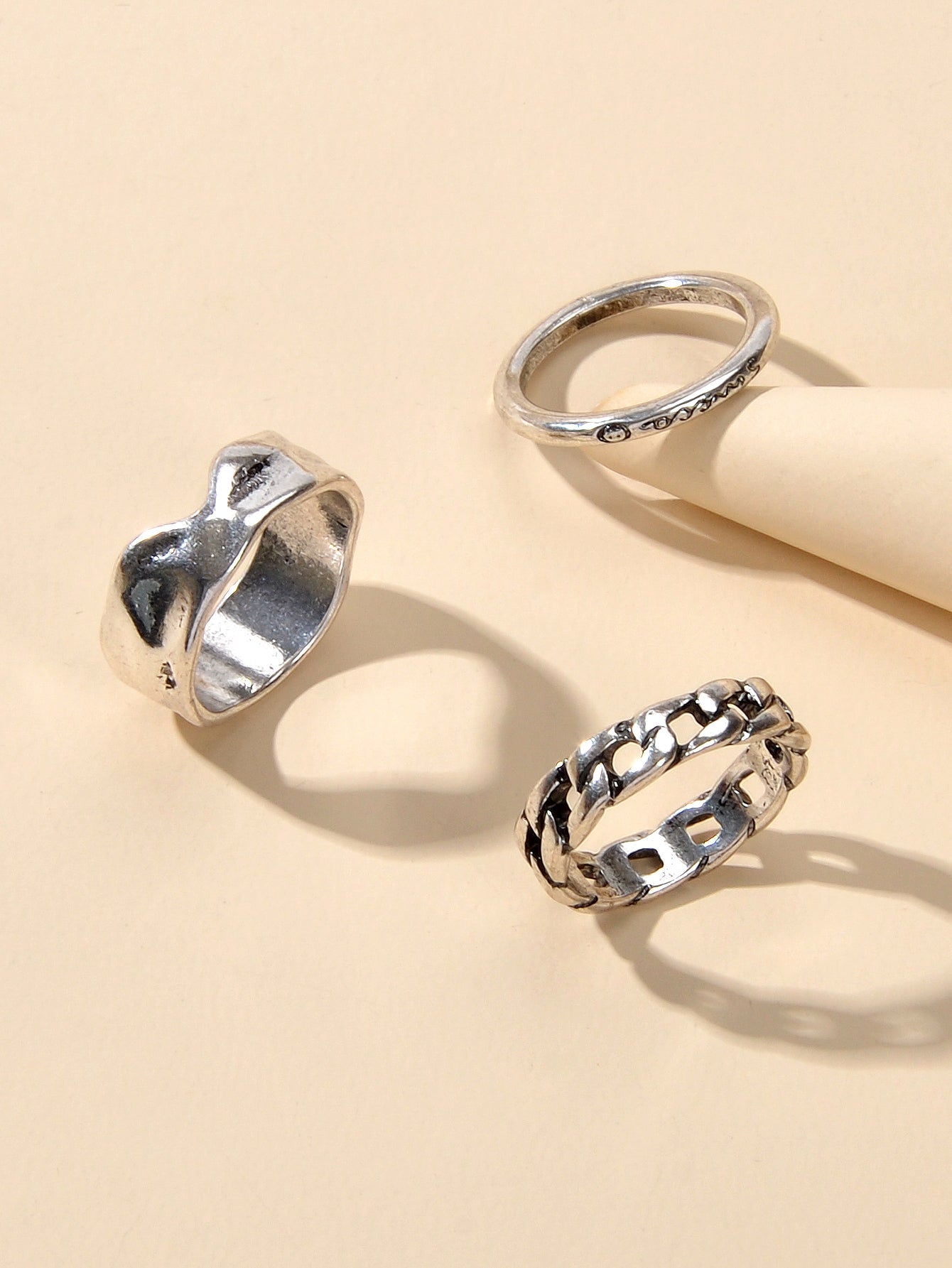 3 pcs Tribal Ethnic Antique Silver Geometric Stackable Multiple Finger Ring Set