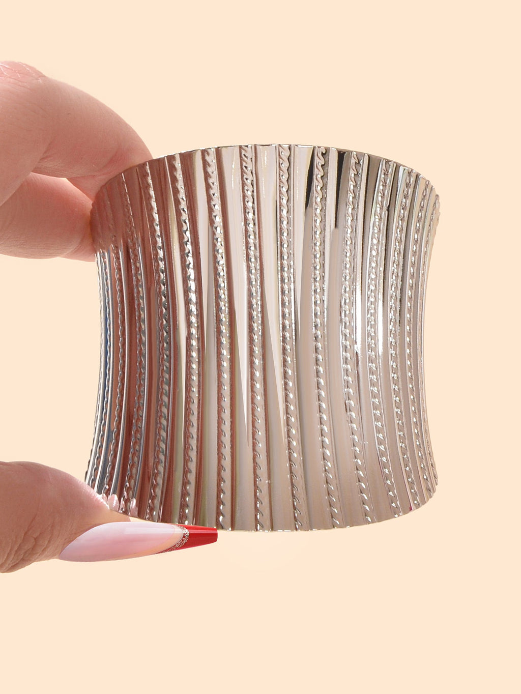 Silver Wide Cuff Bangle Statement Jewelry Glamorous Style Bracelet