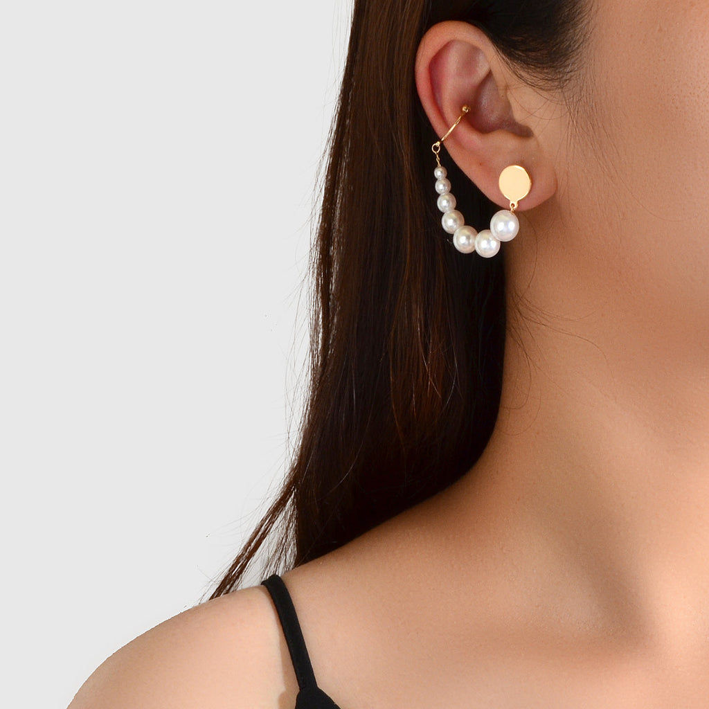 1 pc Cartilage Jewellery Gold Pearl Chain Wrap Ear Cuff Pierced Crawler Earrings