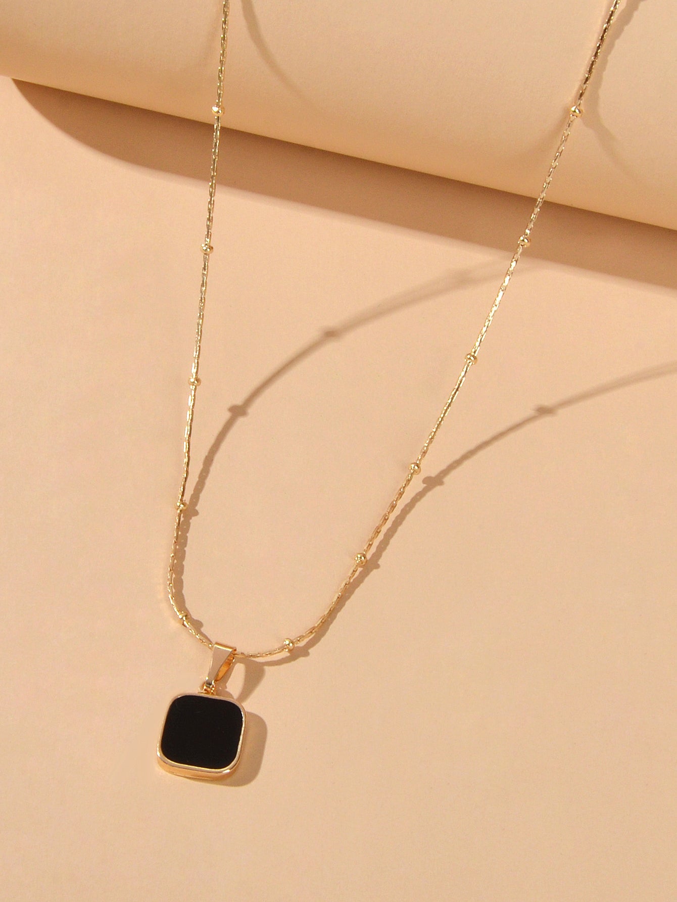 AU Stock Gold Chain Black Enamel Square Charm Necklace Women Fashion Accessories