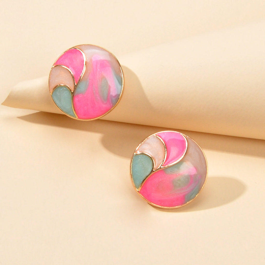 Multi-Colour Enamel Round Hypoallergenic Earrings Studs for Women Sensitive Ear