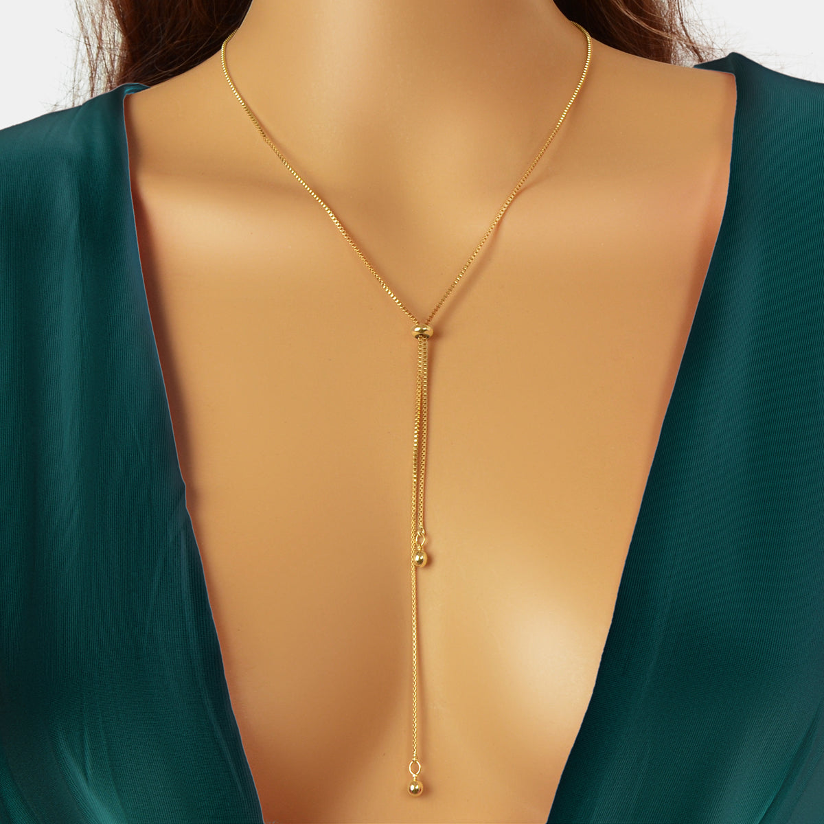 Gold Adjustable Trendy Y Drop Sliding Chain Necklace Women Minimalist Jewellery