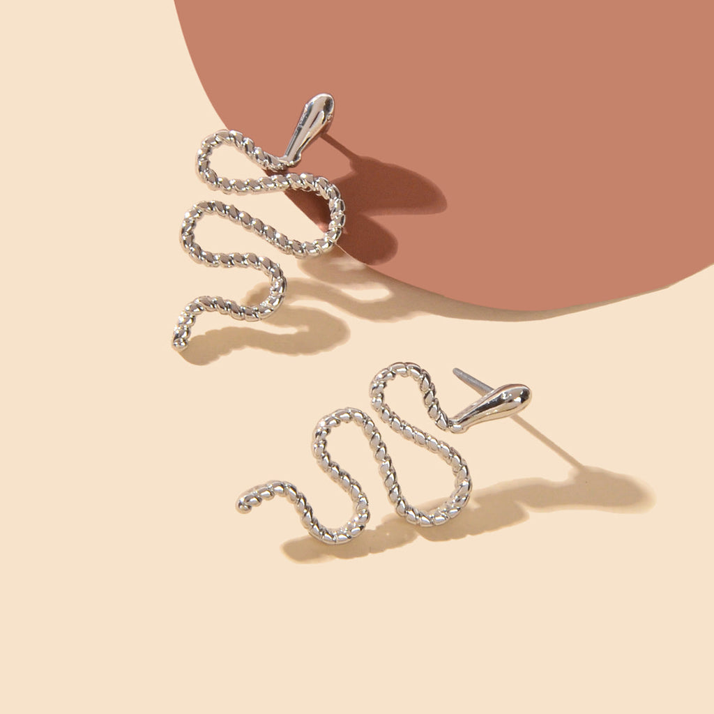 Silver Snake Stud Punk Gothic Earrings Gifts Teens Girls Jewellery Accessories