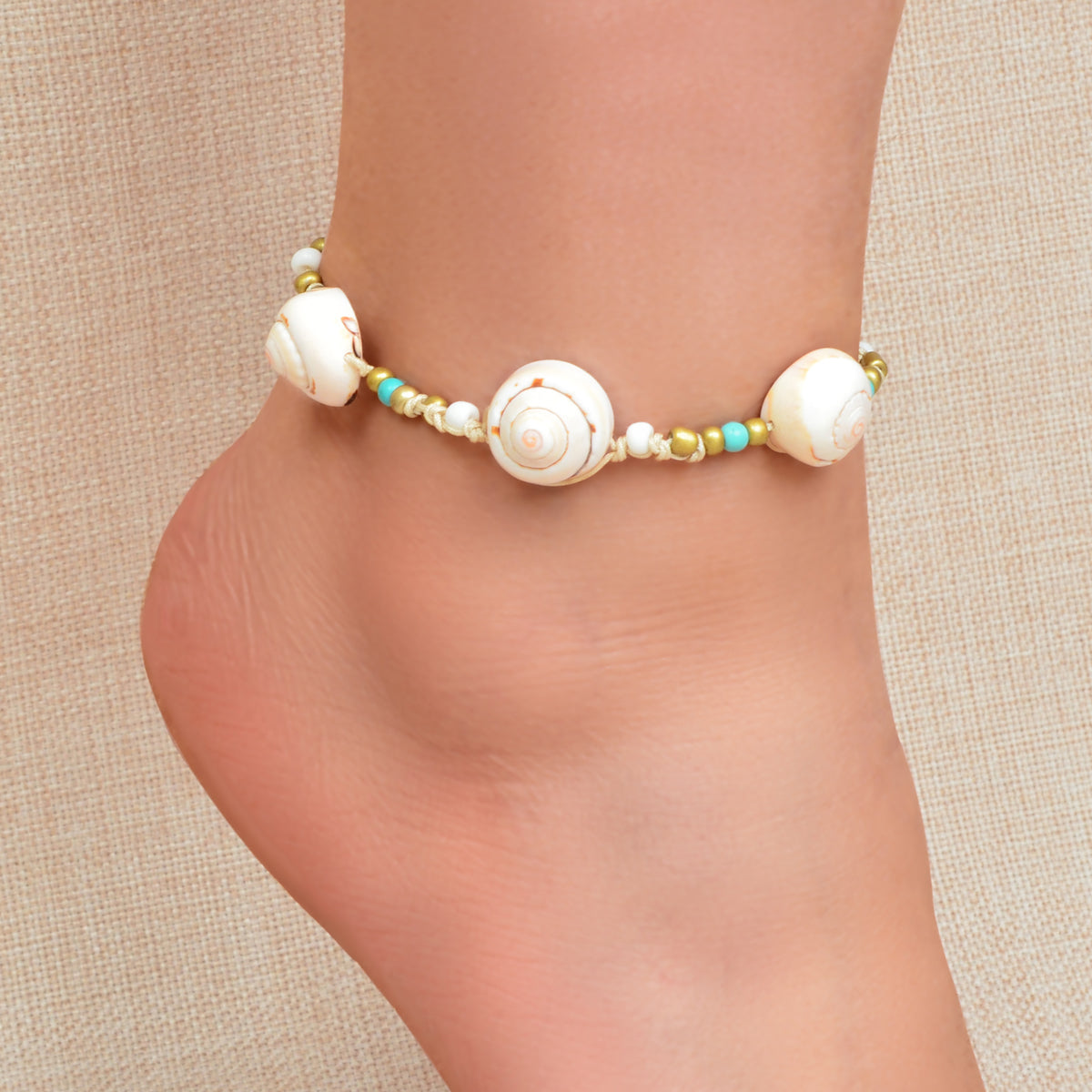 Ethnic Bohemian Handmade Rope Braided Seed Beads Conch Adjustable Beach Anklet