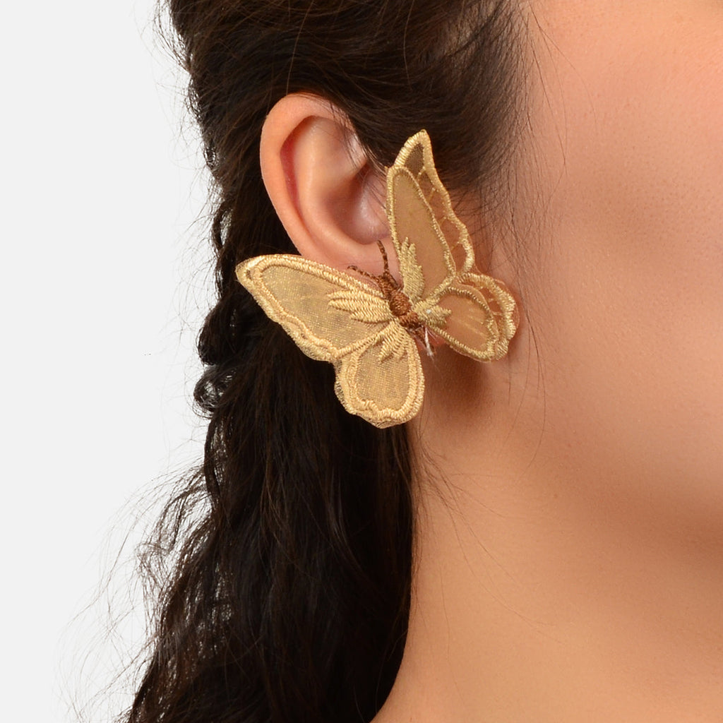 Exquisite Boho Holiday Handmade Khaki Embroidery 3D Butterly Stud Earrings Gift-0