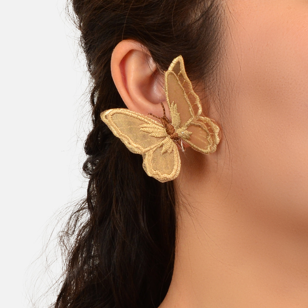 Exquisite Boho Holiday Handmade Khaki Embroidery 3D Butterly Stud Earrings Gift-0