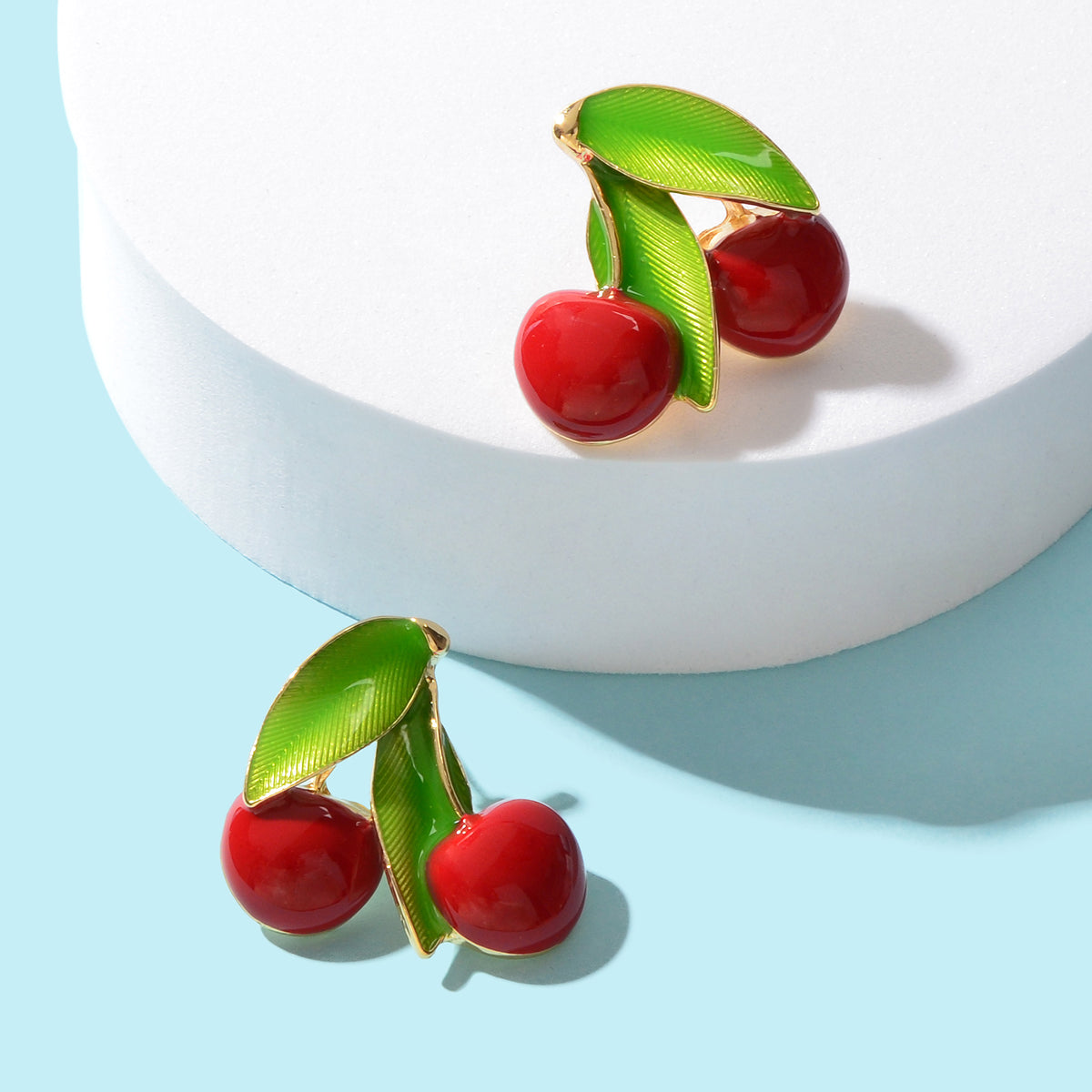 Exquisite Green Leaf Red Cherry Cute Stud Earrings Ladies Fruit Jewellery Gift