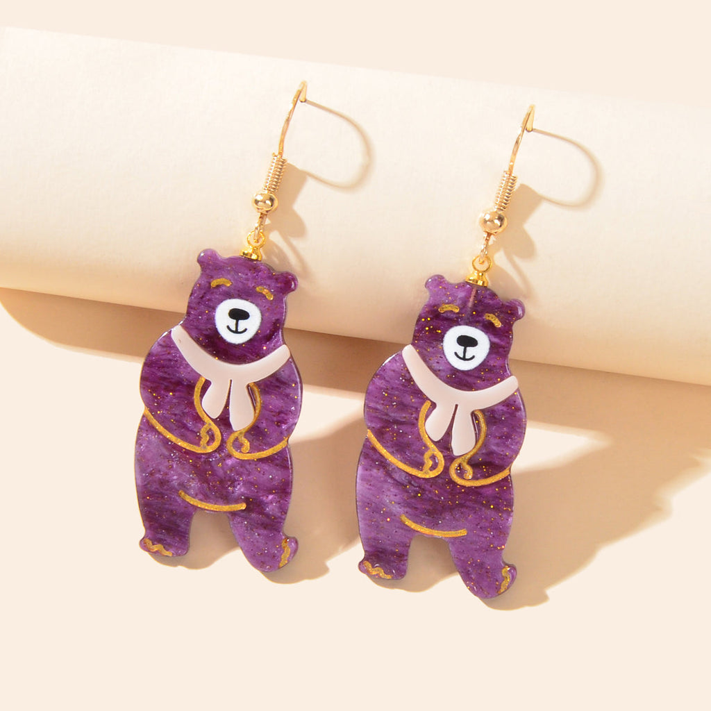 Funny Cartoon Acrylic Lightweight Purple Bear Creative Drop Gift Resin Earrings
