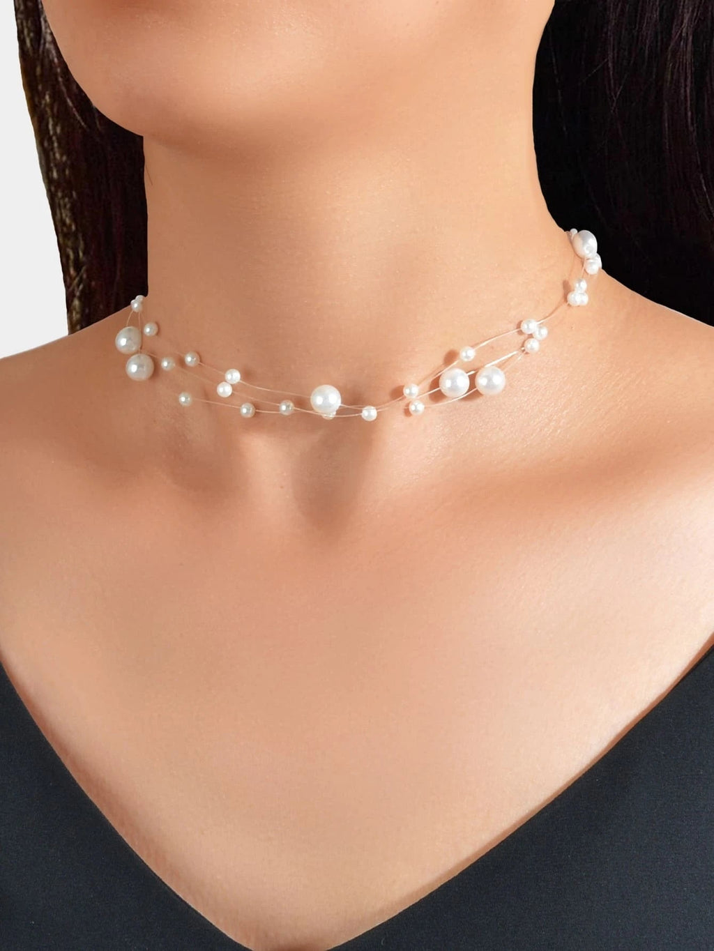 Handmade Multi-layer Chain Pearl String Choker Collar Necklace Women Accessory