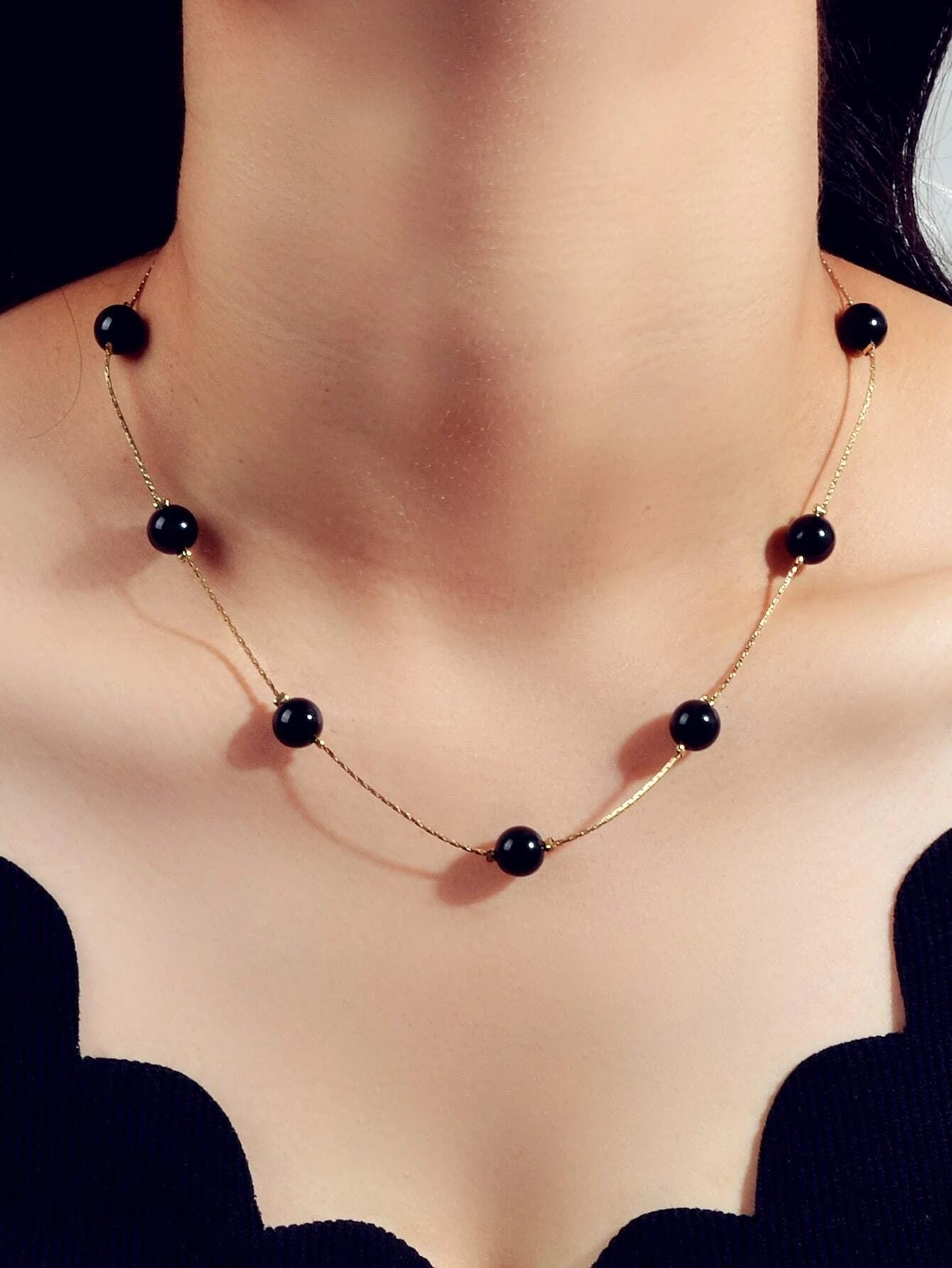 AU Post Fashion Accessories Black Beads Gold Chain Necklace Women Party Jewelry