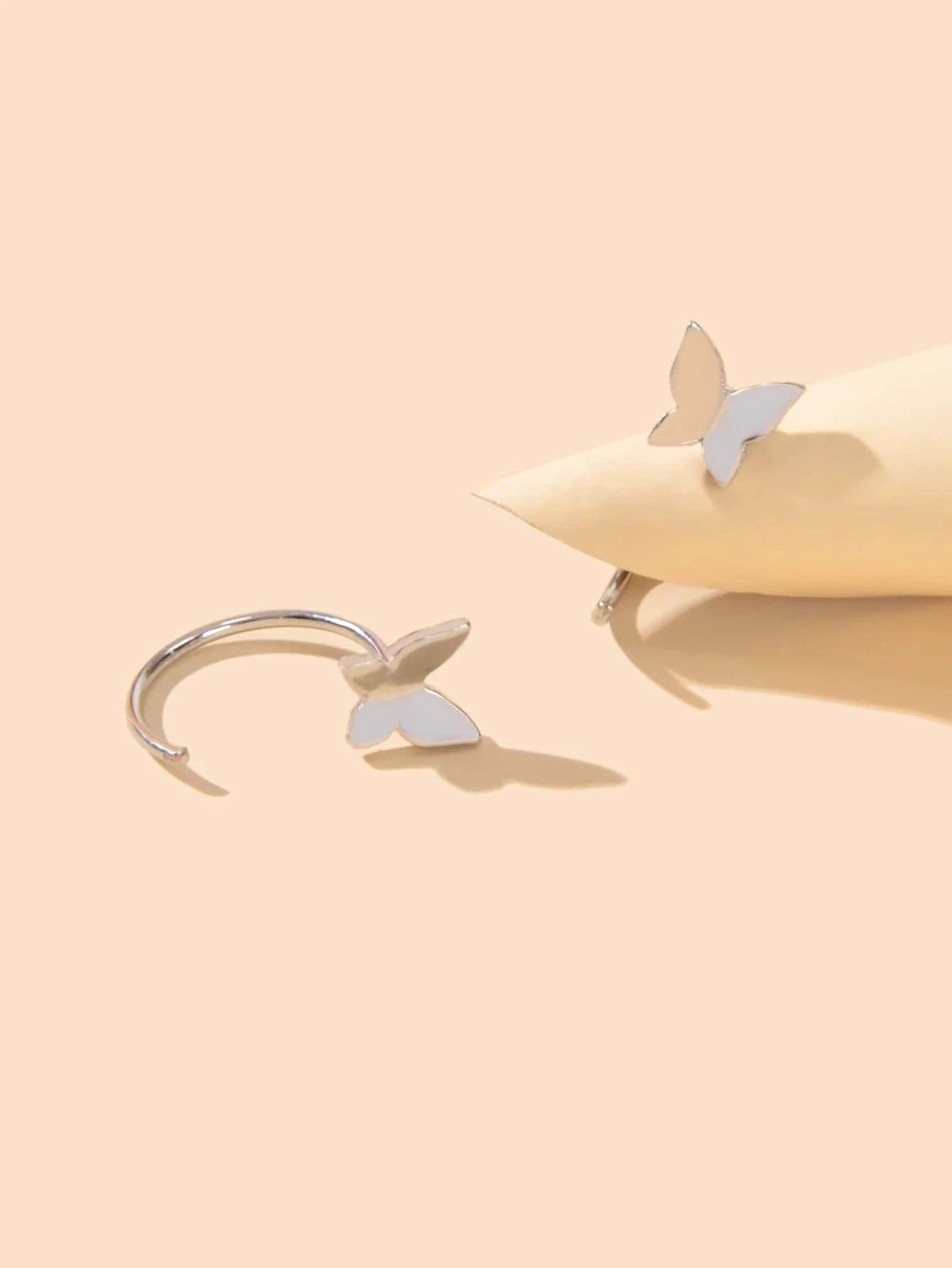 Minimalist Gold Silver Butterfly Cute Hoop Earrings Cute Stud Women Accessories