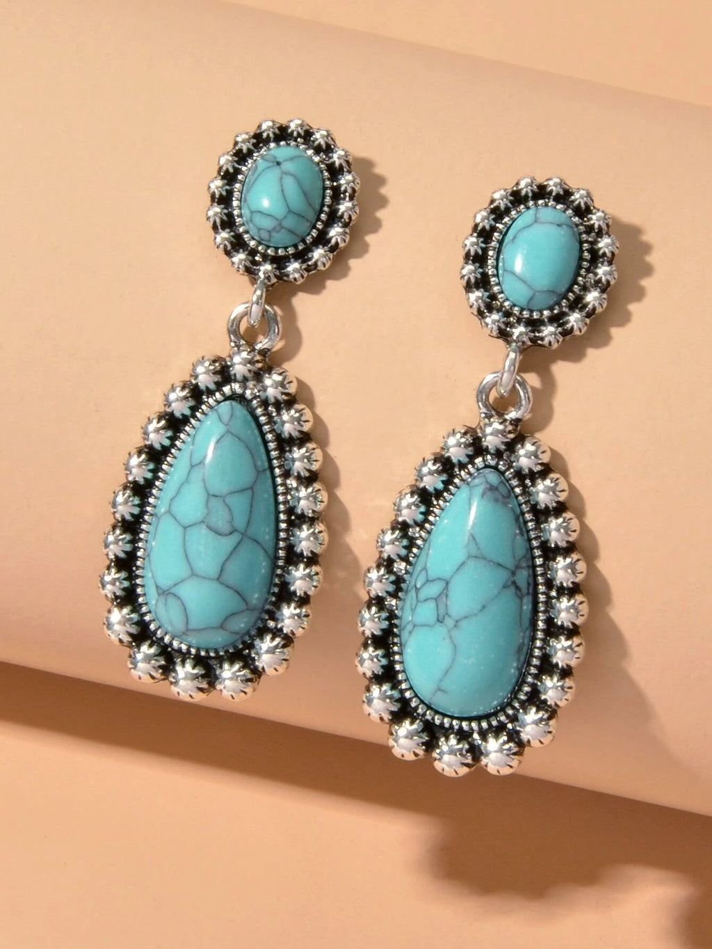Traditional Jewellery Ethnic Antique Boho Oxidized Turquoise Water Drop Earrings-0