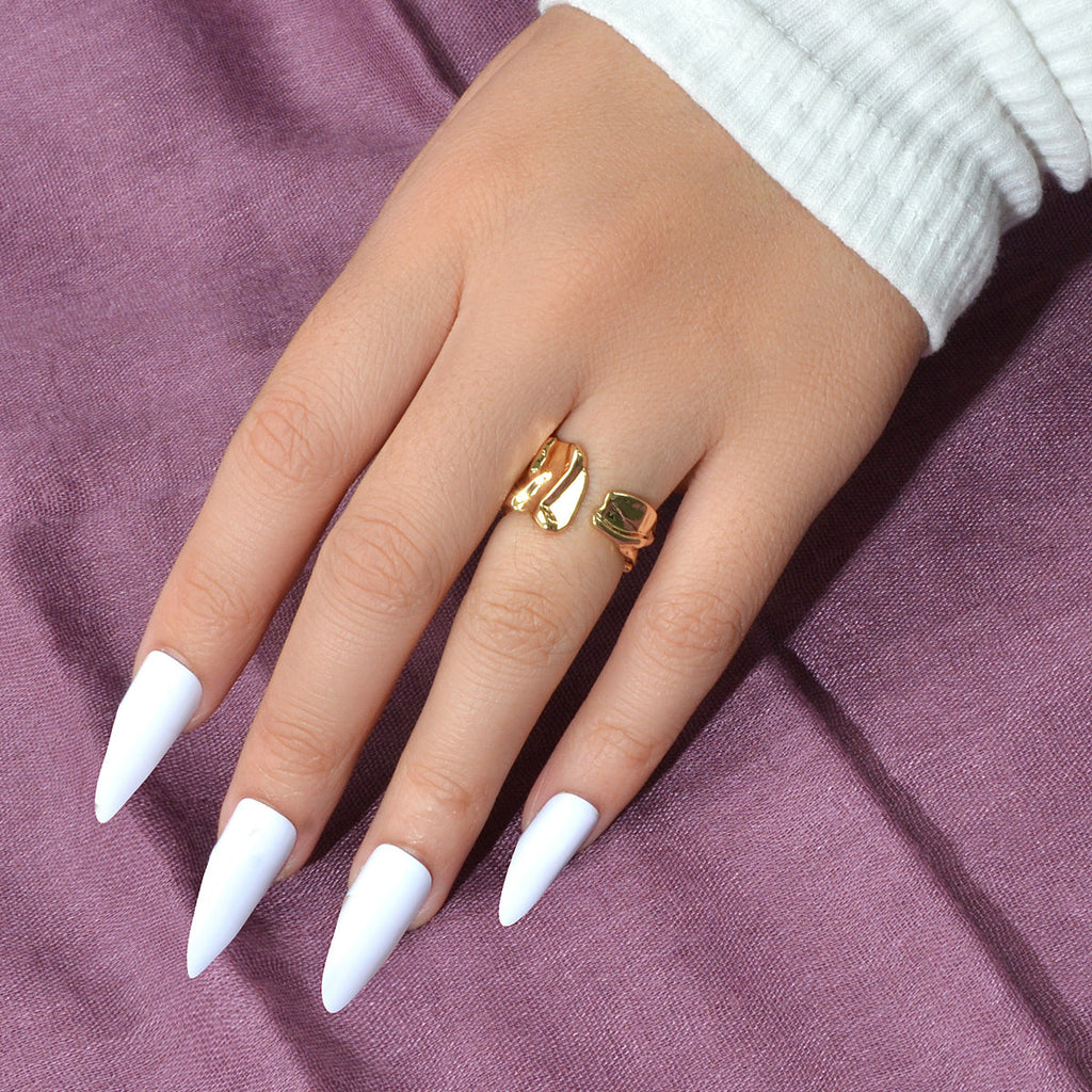 Designer Gold Silver Metal Irregular Geometric Chunky Open Cuff Finger Ring Gift