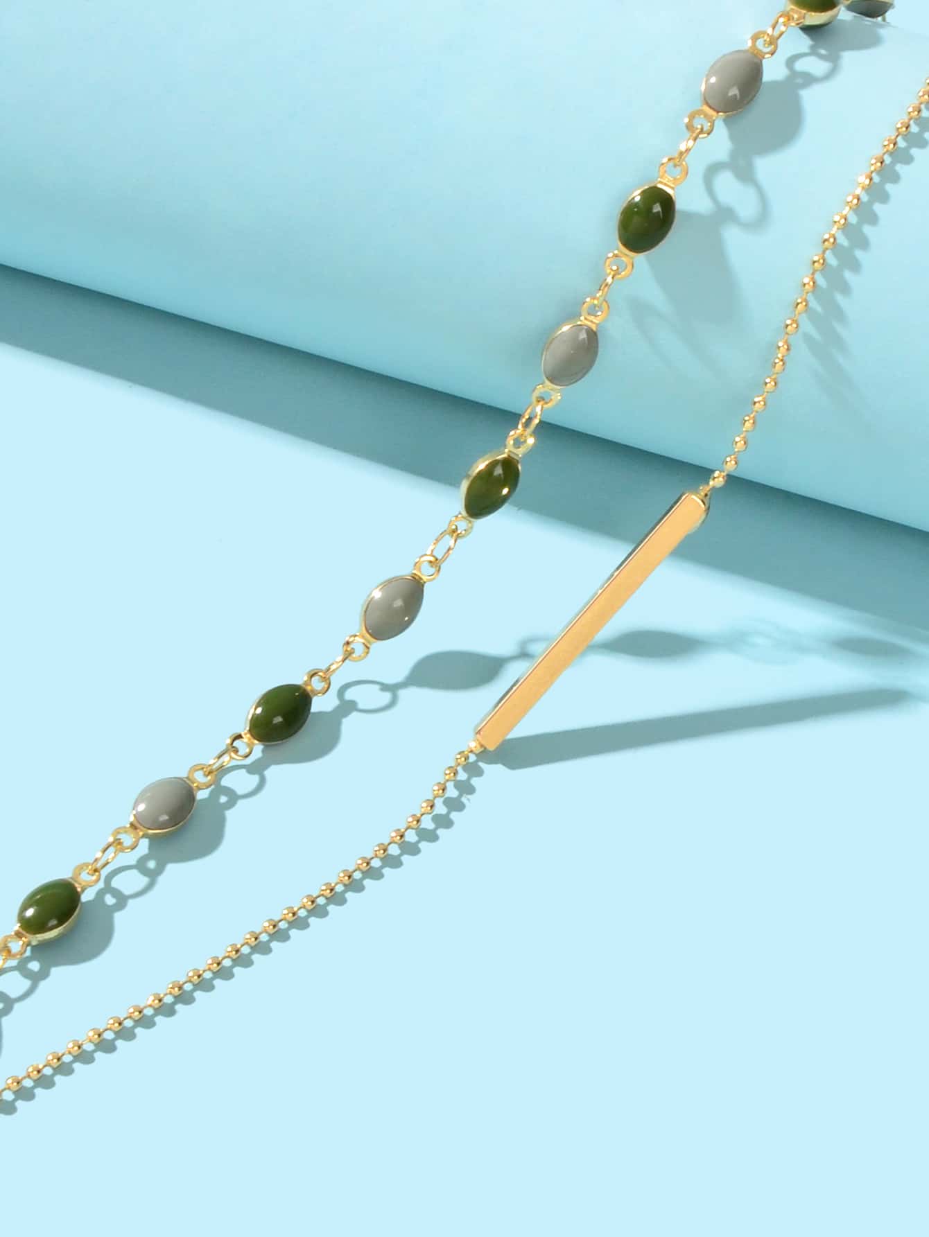 Stylish Colorful Oval Pendant Double-Layer Chain Bracelet