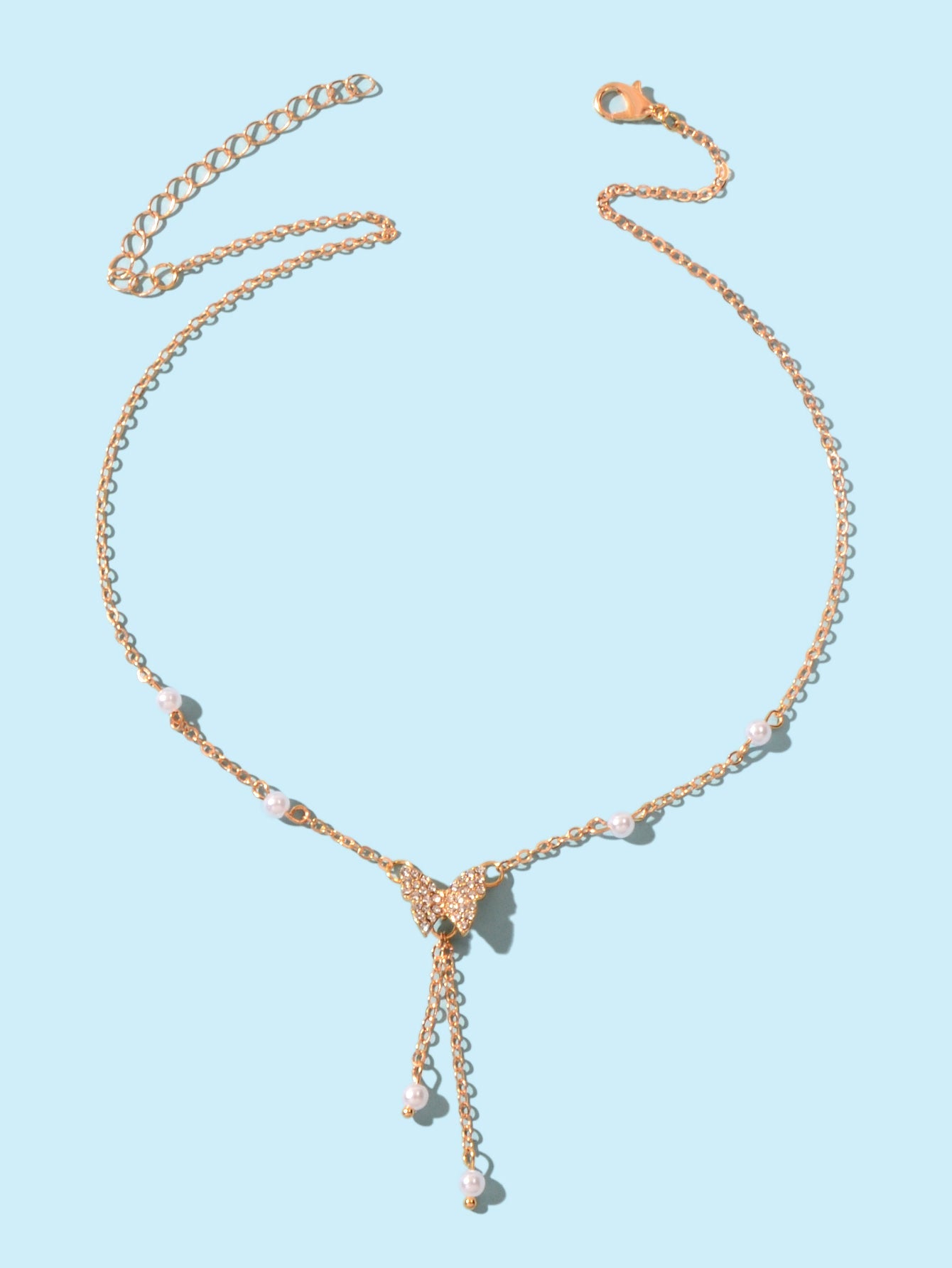 Personalized Gold Plated Dainty Buttefly Lariat Y-Shaped Necklace Pearl Jewelry