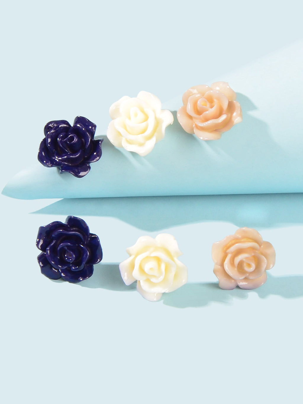 3pairs Colorful Resin Rose Flower Earrings Ear Stud Piercing Cartilage Jewellery-1