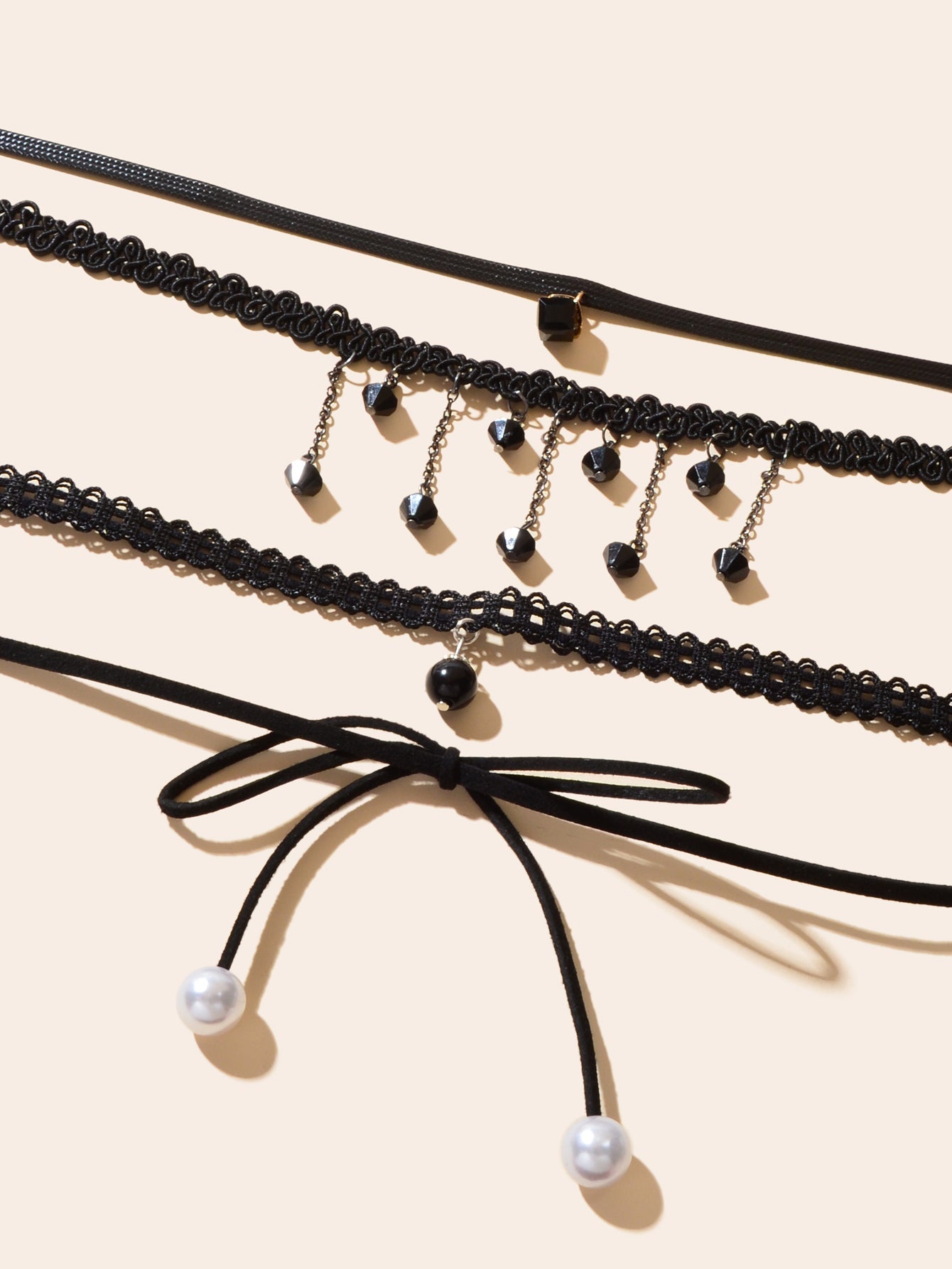 4 pcs Punk Vintage 90s Black Hollow Lace Bow Tassel Charm Tattoo Choker Necklace