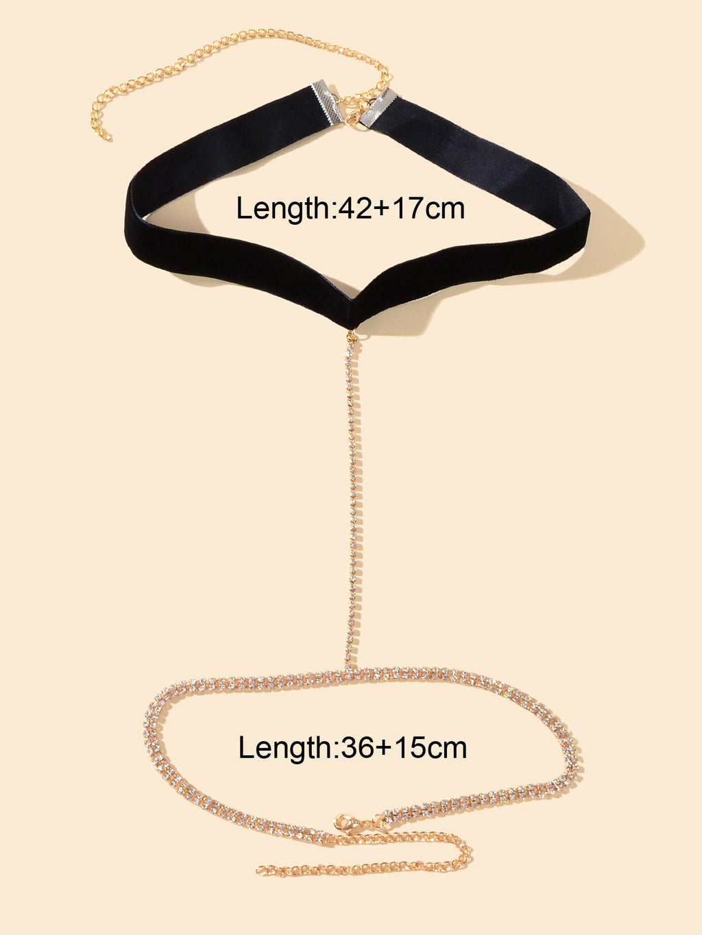 1pc Sexy Body Jewelry Gold Chain Crystal Black Velvet Bikini Stretchy Leg Chain