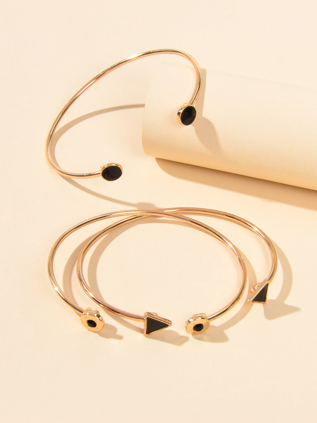 3pcs Designer Jewelry Black Enamel Round Triangle Open Cuff Bangle Bracelets set