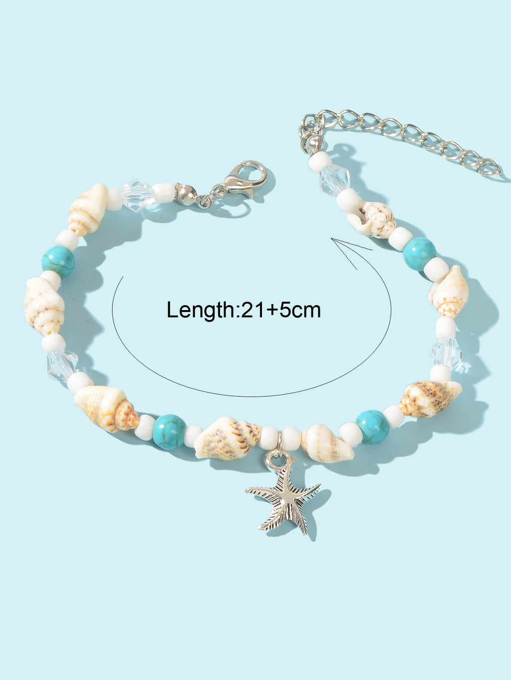 Boho Seed Beads Turquoise Conch Starfish Anklet Beach Seashells Foot Jewellery
