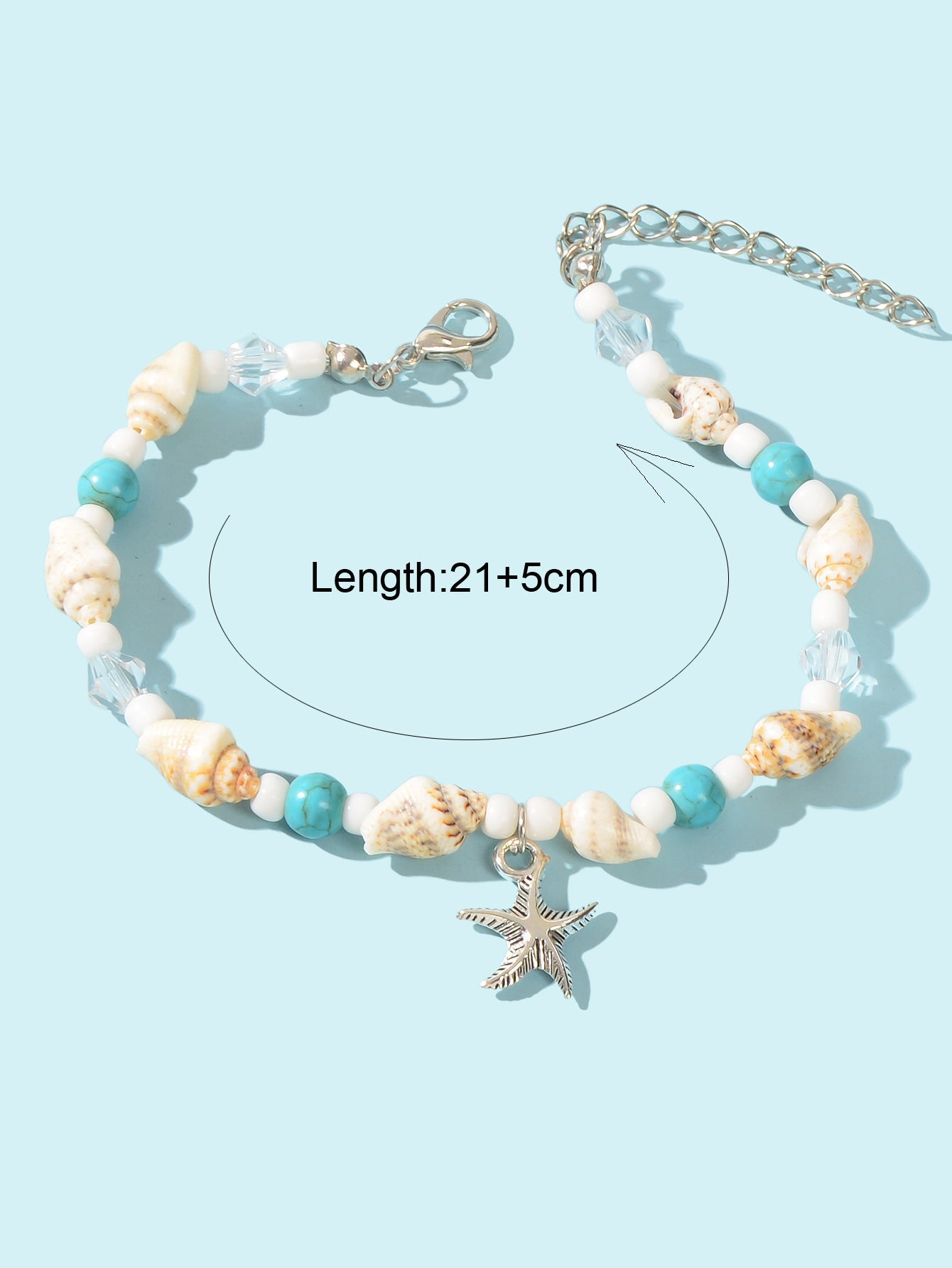 Boho Seed Beads Turquoise Conch Starfish Anklet Beach Seashells Foot Jewellery