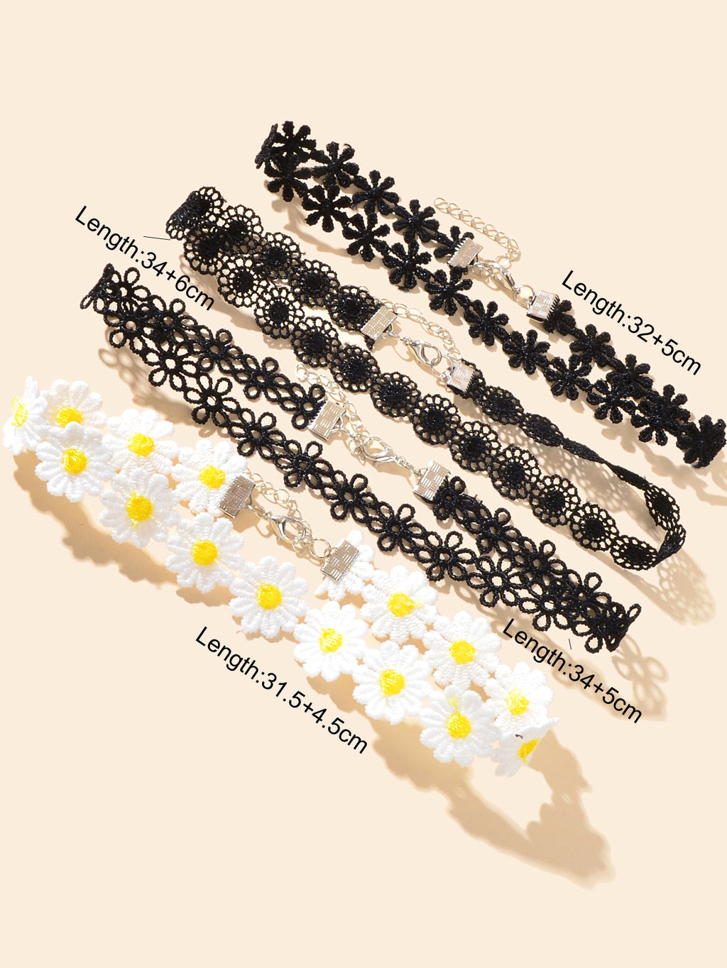 4 pcs Black White Hollow Lace Flower Tattoo Chokers Necklaces set Retro Collars