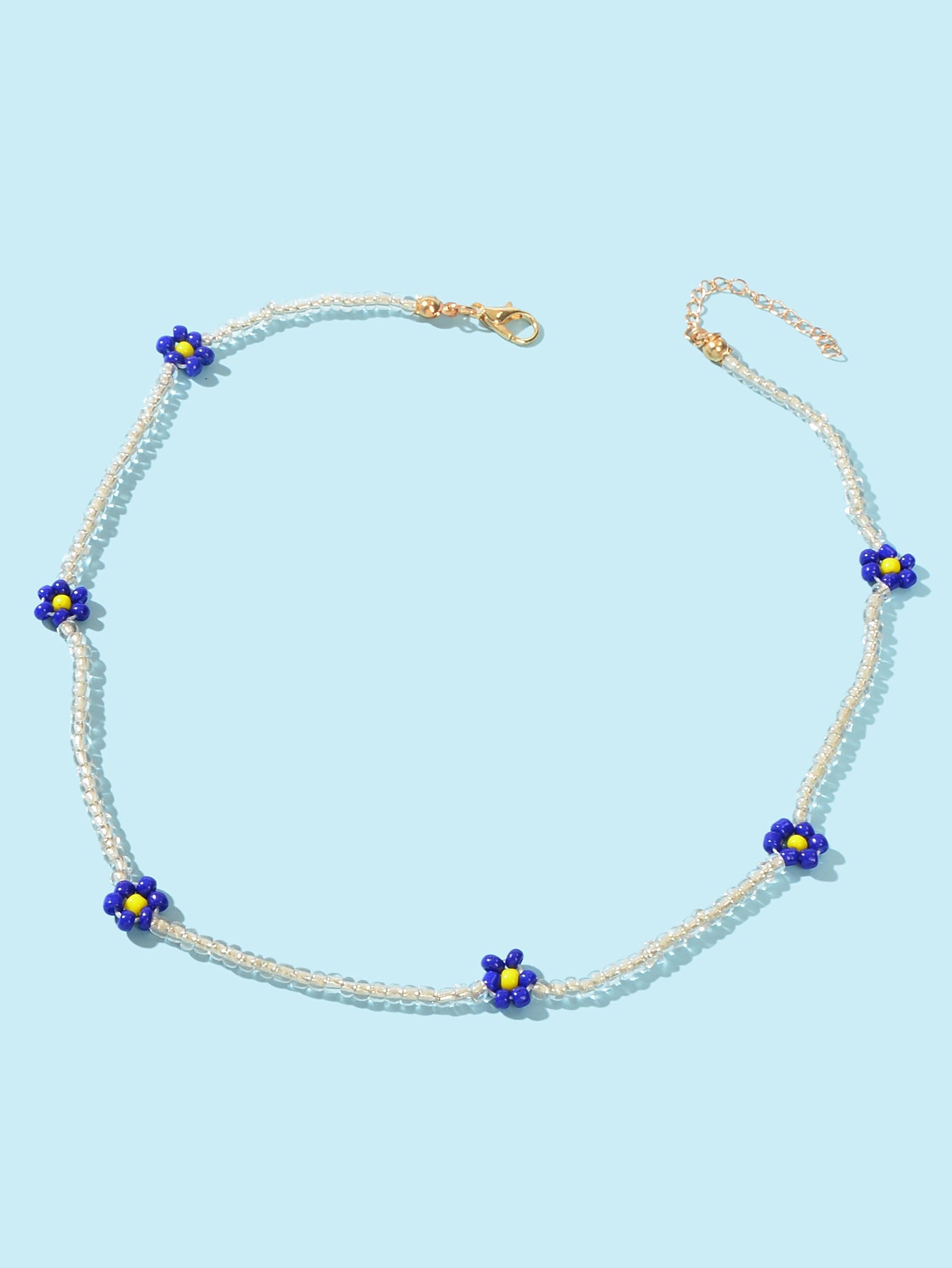 Boho Handmade Seed Beads Choker Blue Flower Collar Necklace Prom Party Jewellery