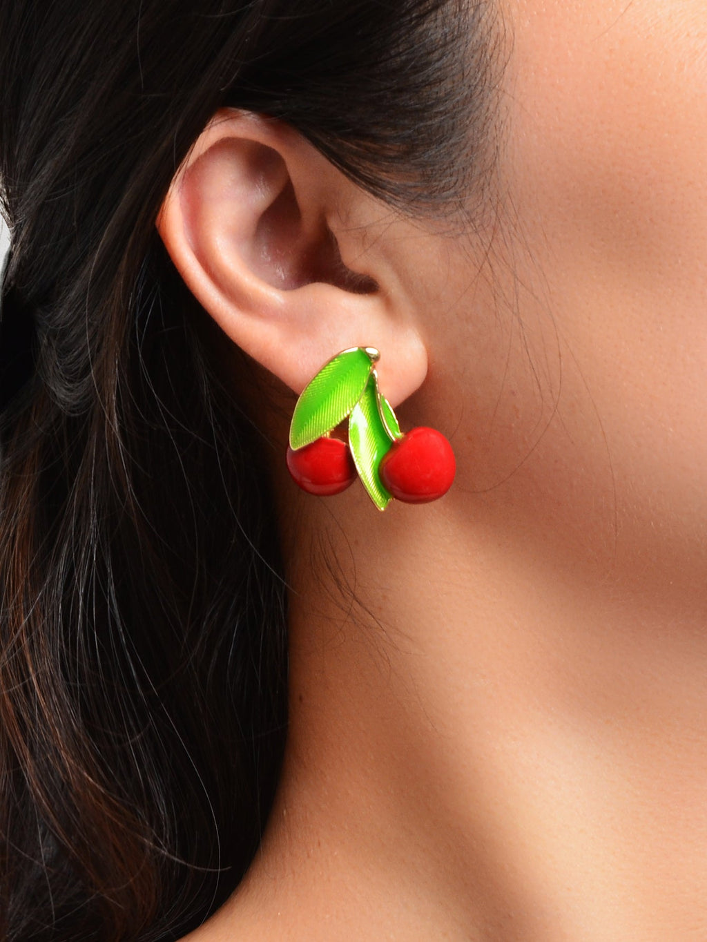 Exquisite Green Leaf Red Cherry Cute Stud Earrings Ladies Fruit Jewellery Gift