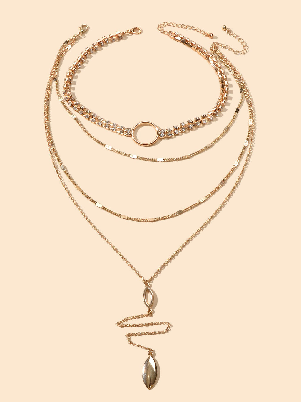 Ladies Jewellery Rhinestone Multi-layer Gold Chain Y Shape Pendant Necklace Gift