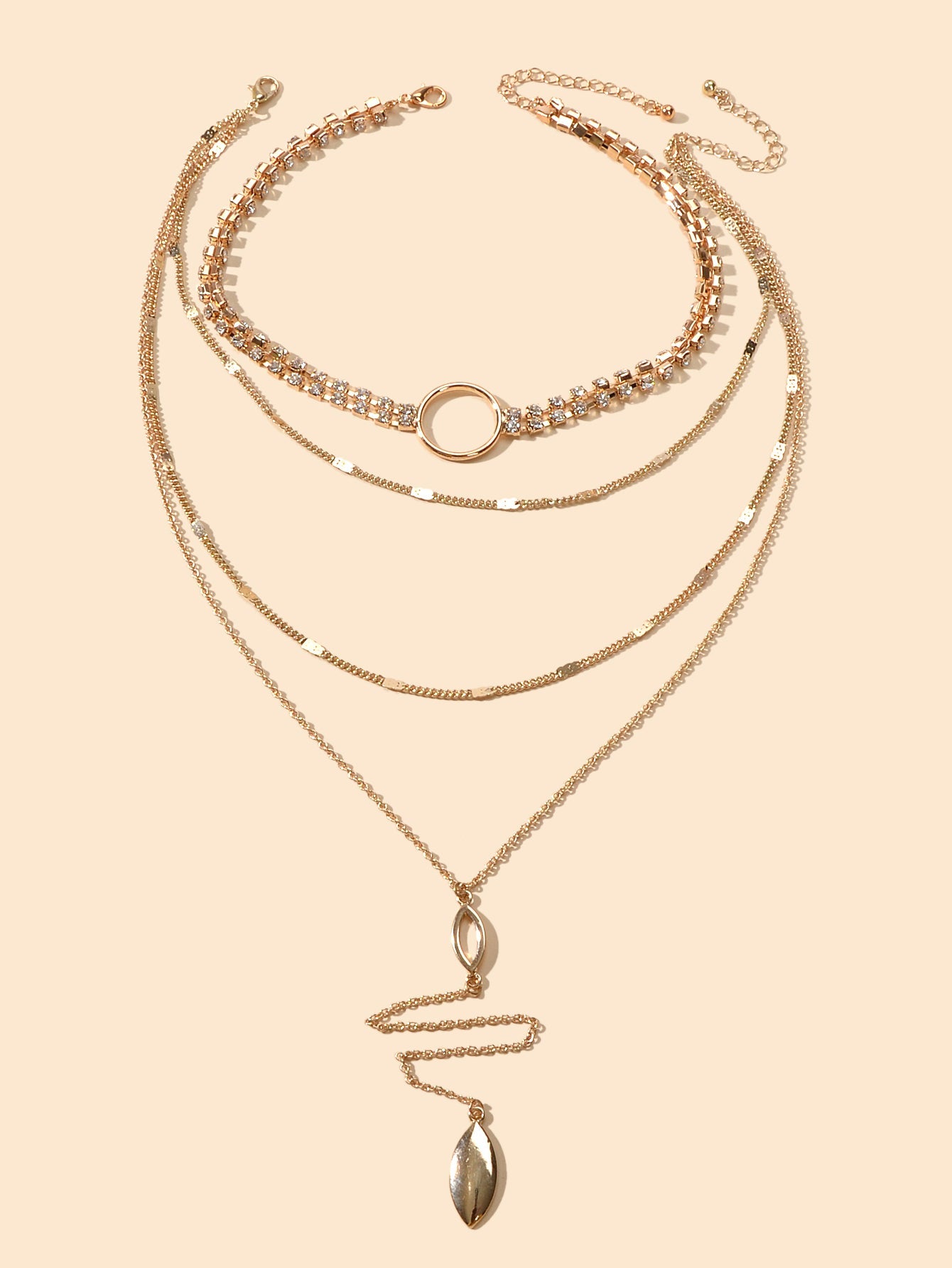 Ladies Jewellery Rhinestone Multi-layer Gold Chain Y Shape Pendant Necklace Gift