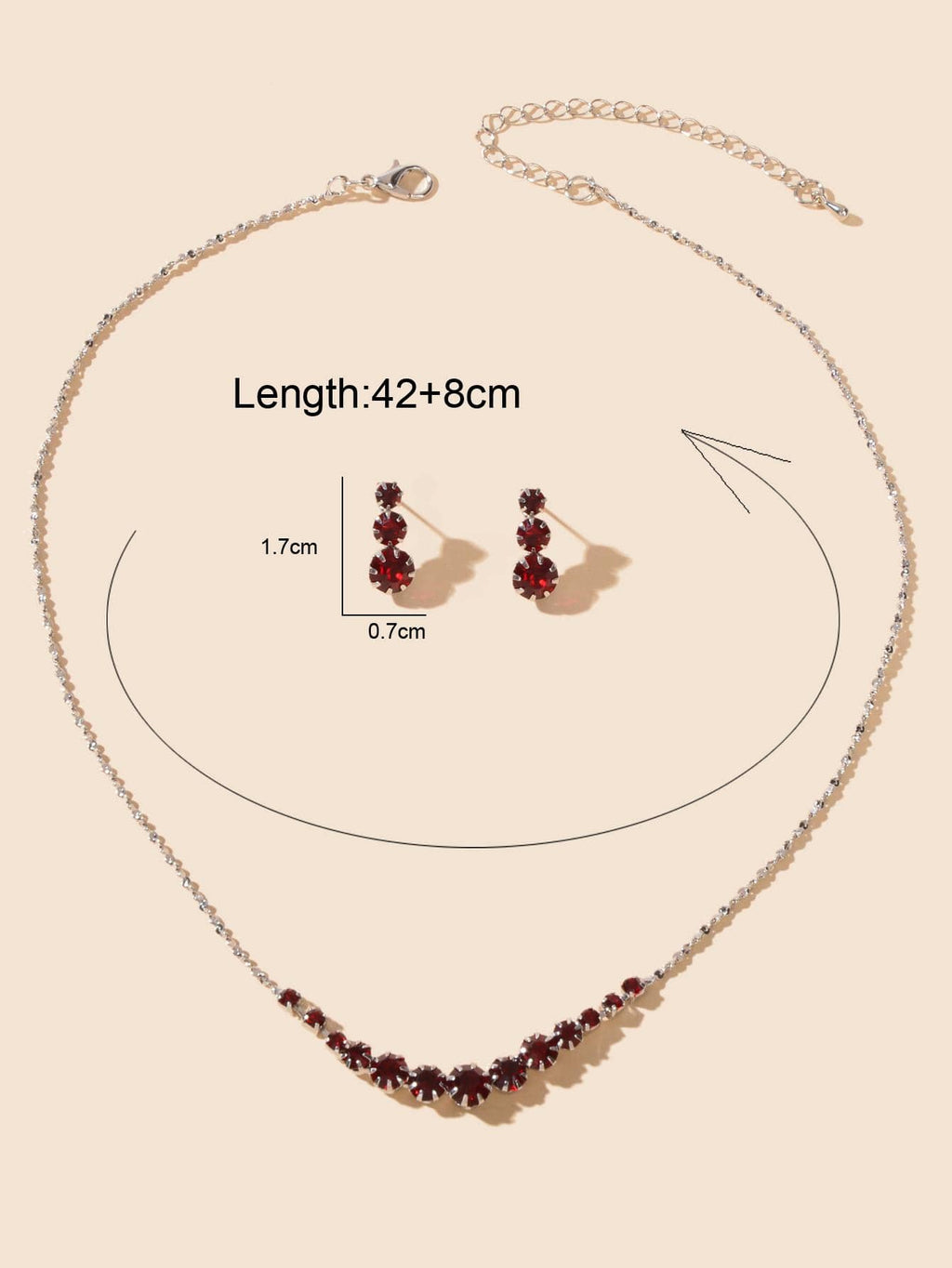 Burgundy Rhinestone Necklace and Winered Earrings Jewelry Set