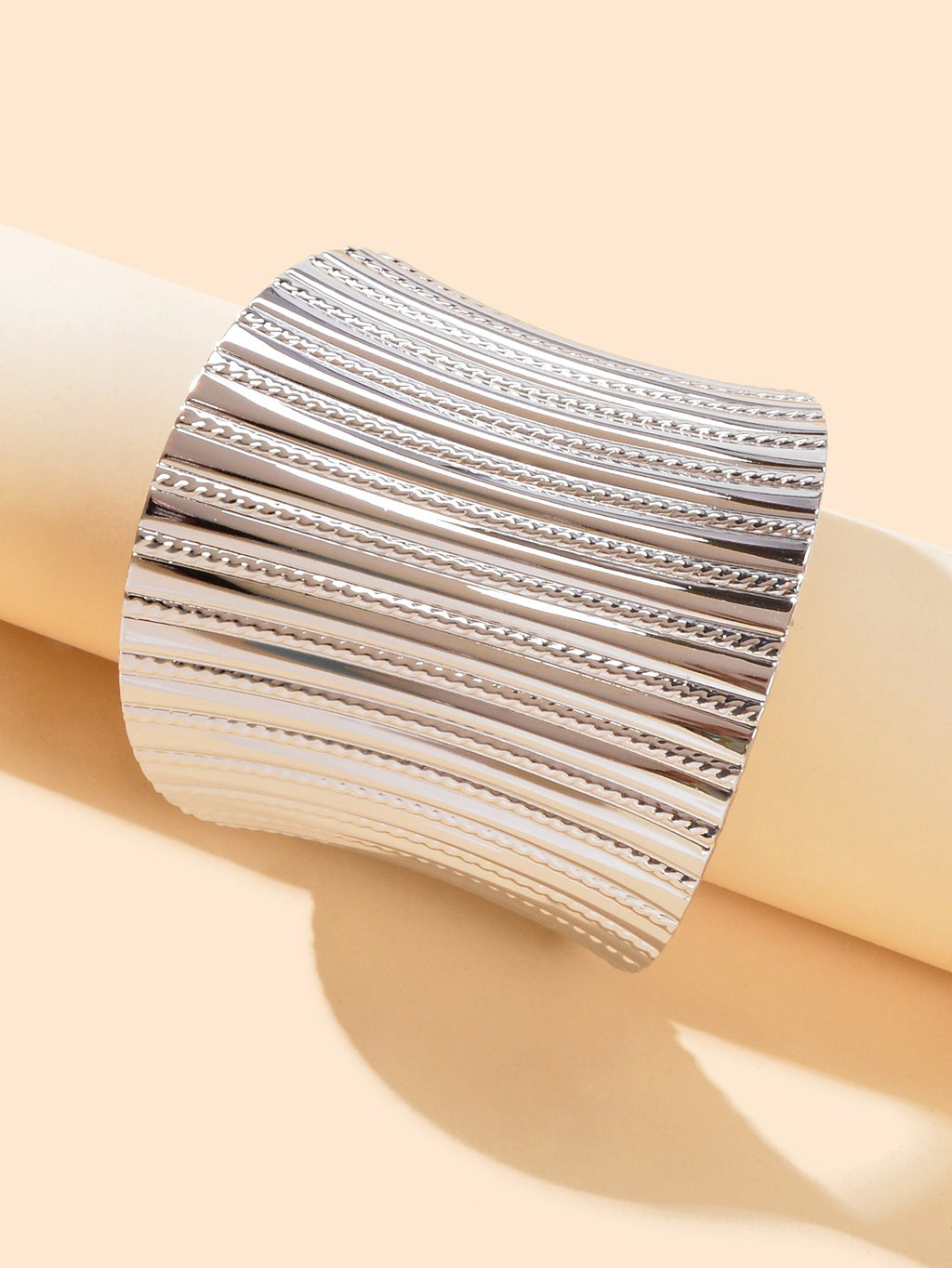 Silver Wide Cuff Bangle Statement Jewelry Glamorous Style Bracelet