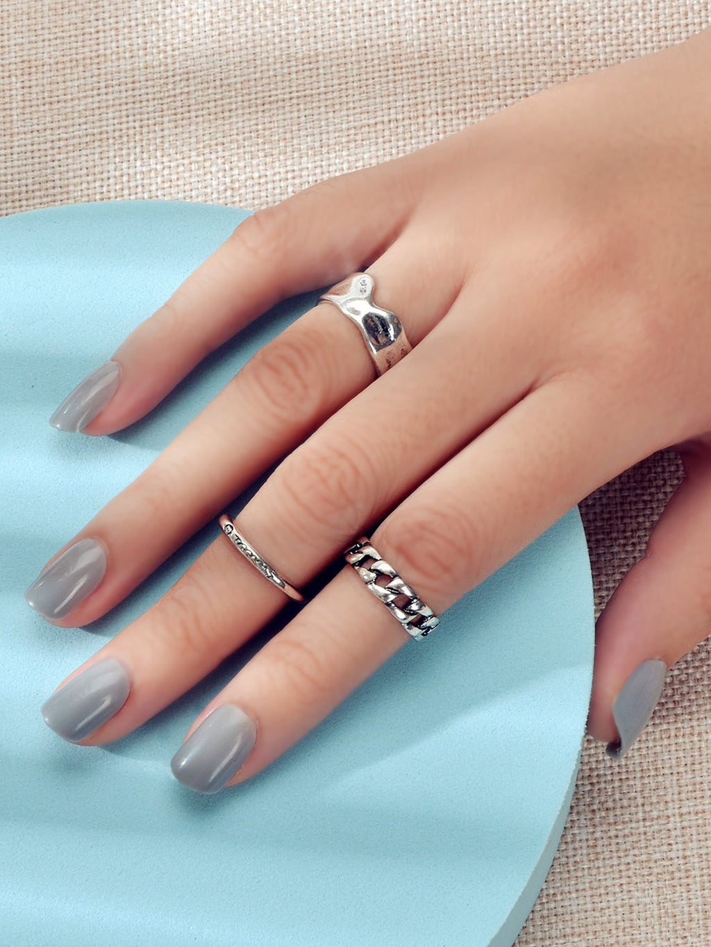 3 pcs Tribal Ethnic Antique Silver Geometric Stackable Multiple Finger Ring Set