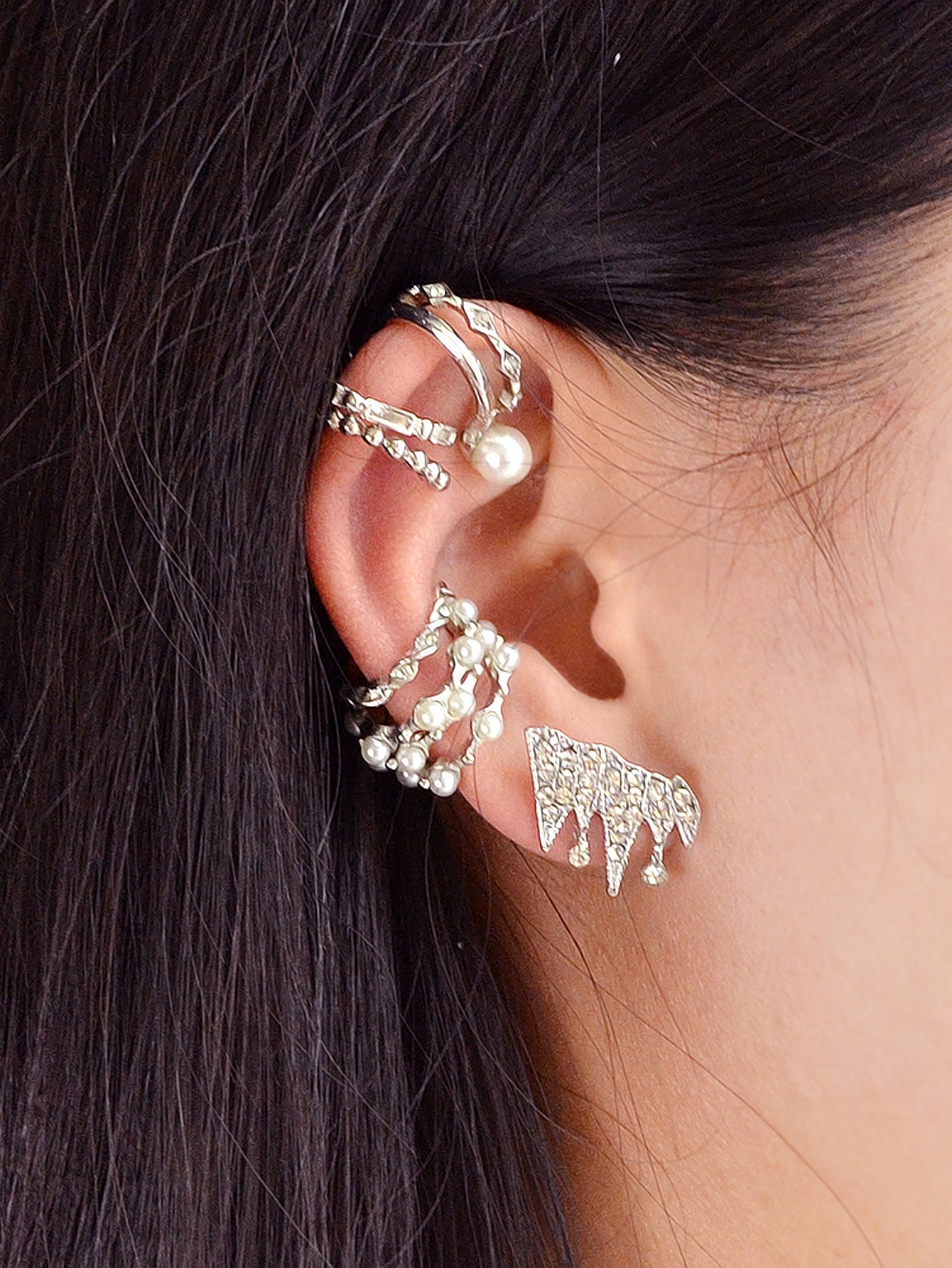 9pcs Silver Ear Cuffs Clip On Cuff Earrings Cartilage Helix Wrap Ear Jewelry Set-1