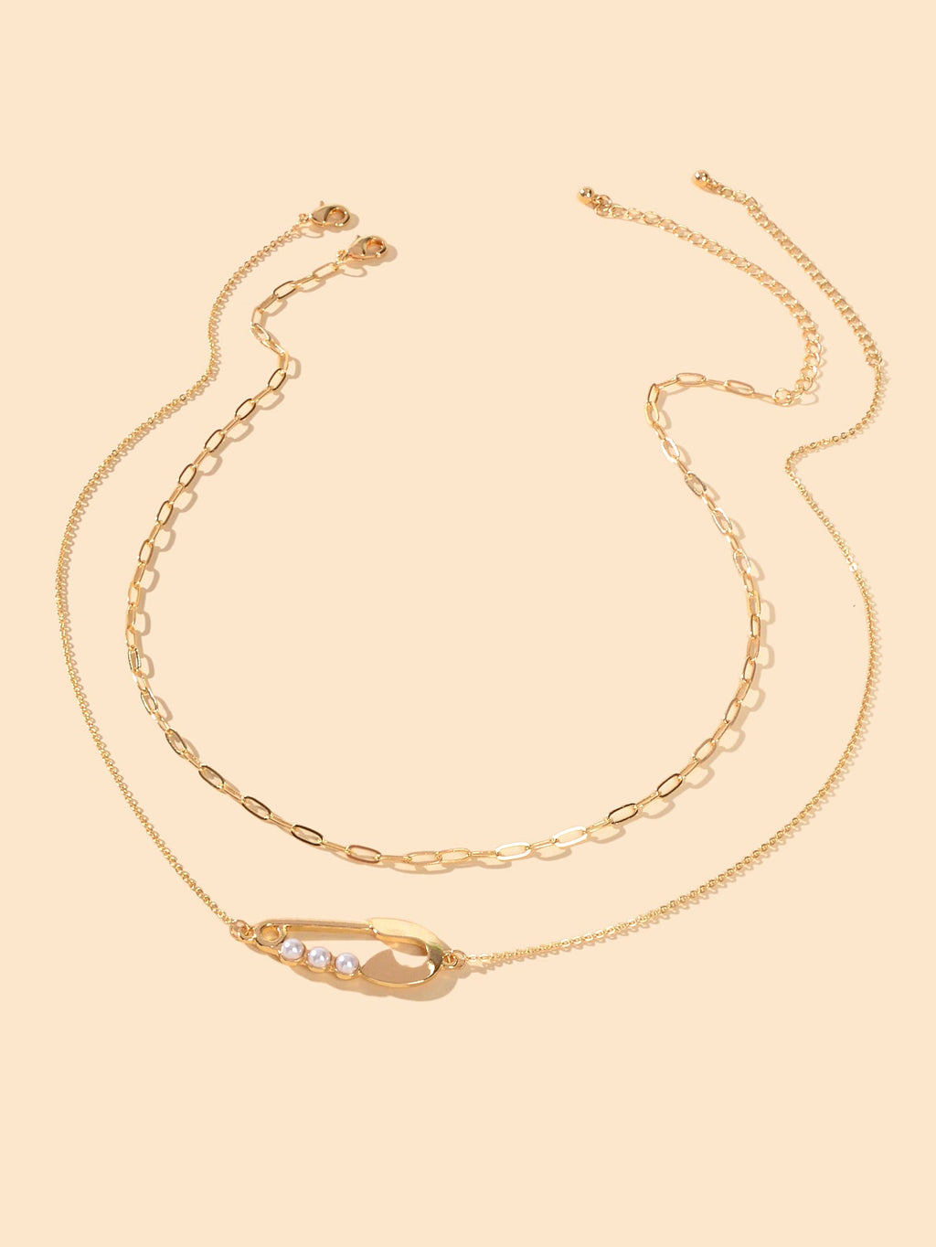 2pcs Popular Accessories Gold Chain Pearl Decor Pin Charm Necklace Women Jewelry-1