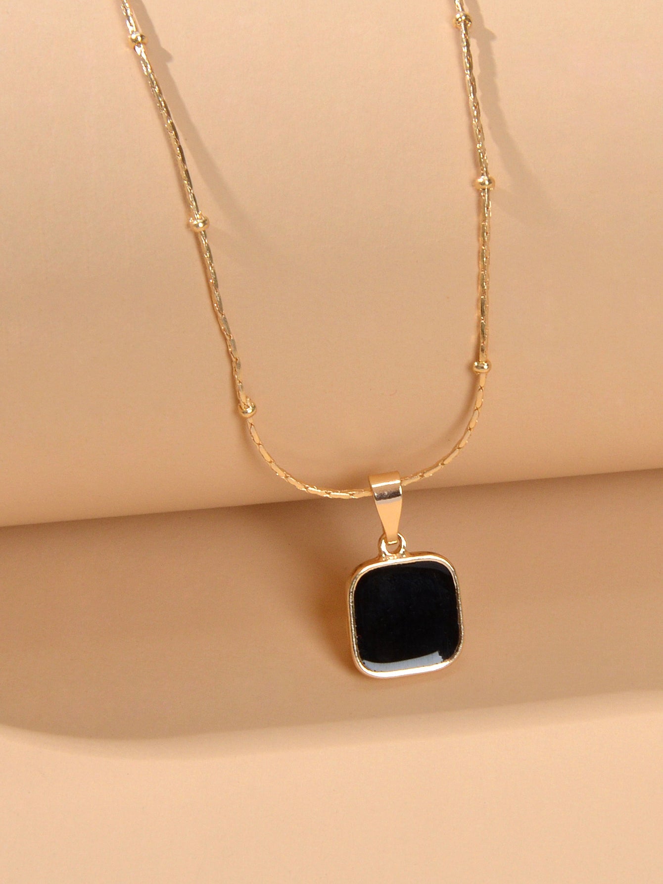 AU Stock Gold Chain Black Enamel Square Charm Necklace Women Fashion Accessories