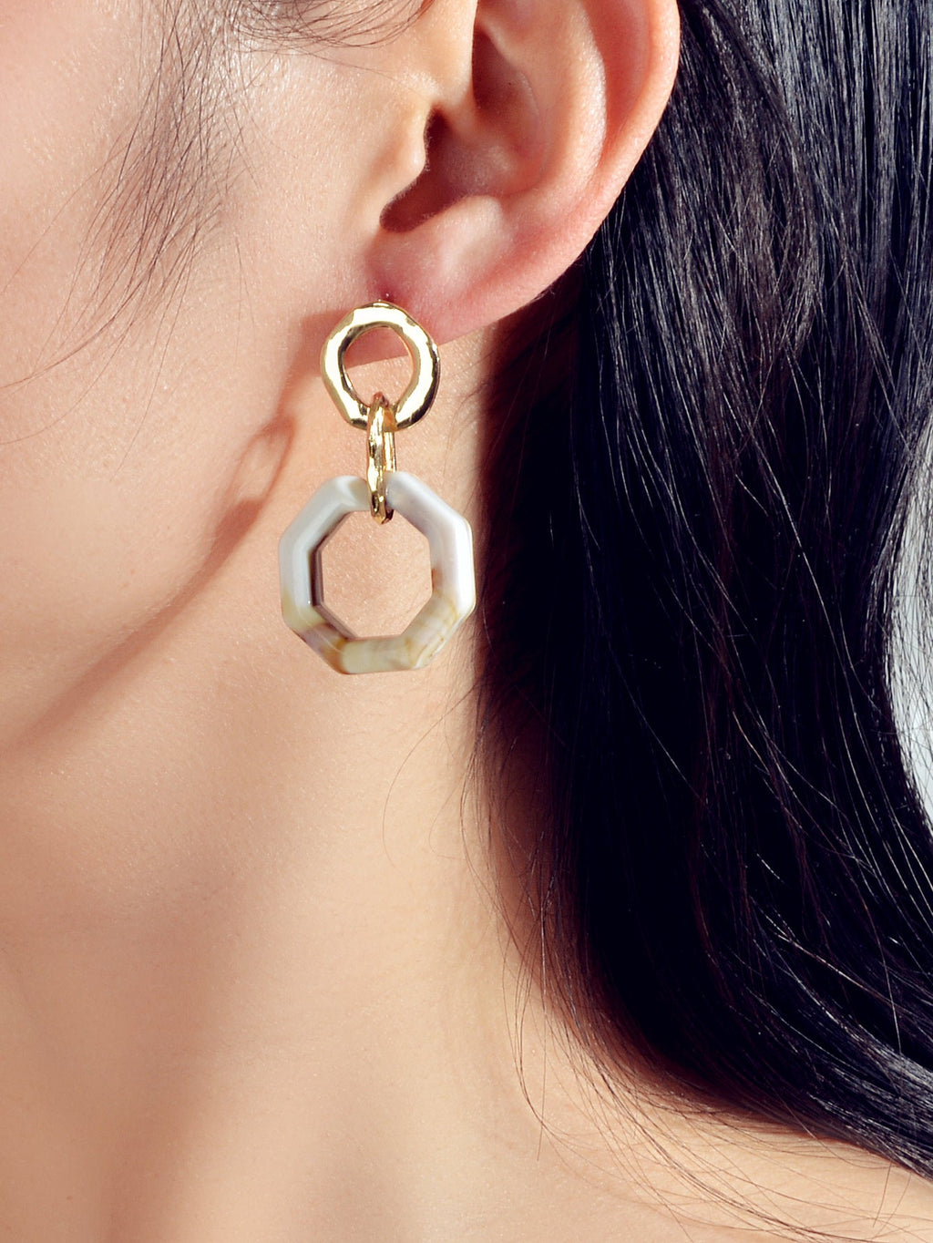 Retro Gold Lock Mottled Acrylic Marble Dangle Geometric Pierced Party Earrings