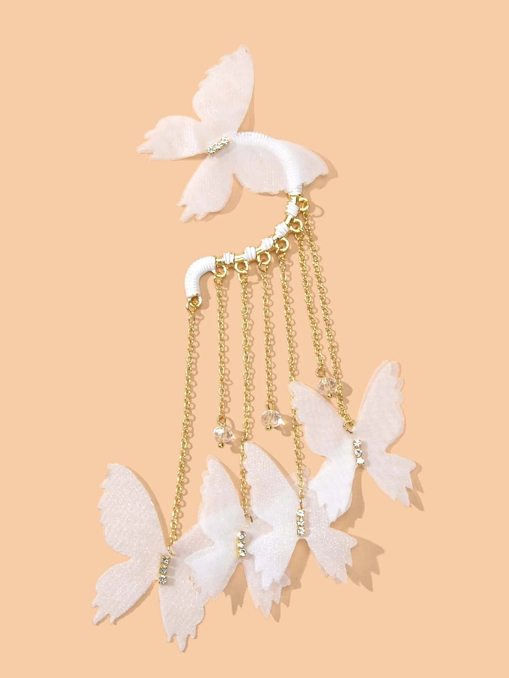 1pc Gold Tassel Chain White Handmade Butterfly Dangle Earring Ear Cuff Climber-1