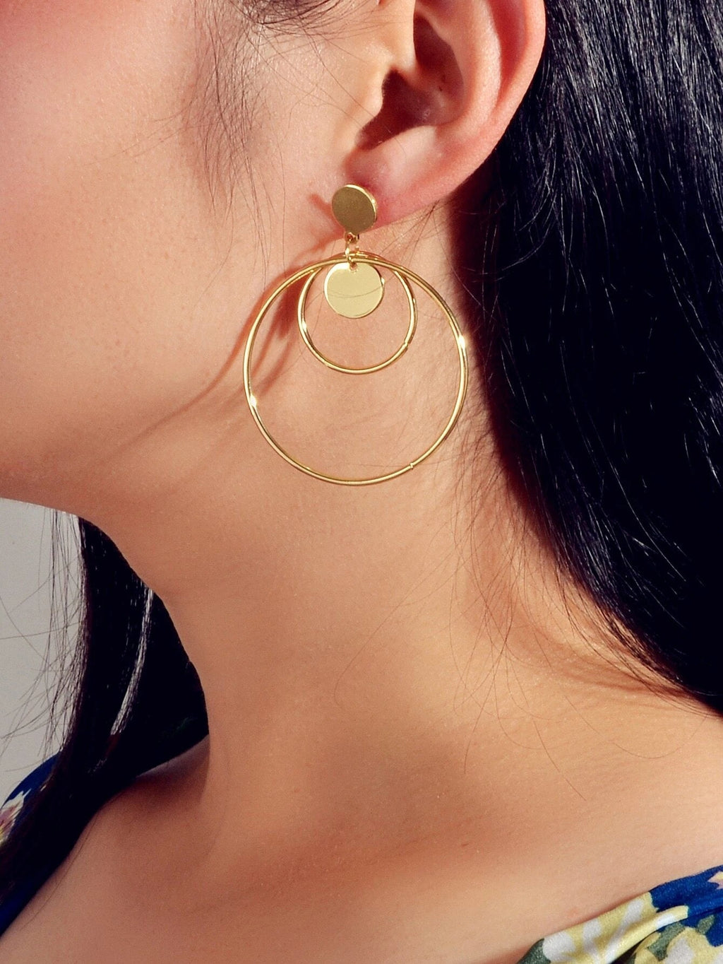 Fashion Gold Silver Circle Disc Charm Dangle Hoop Earrings Stunning Accessories