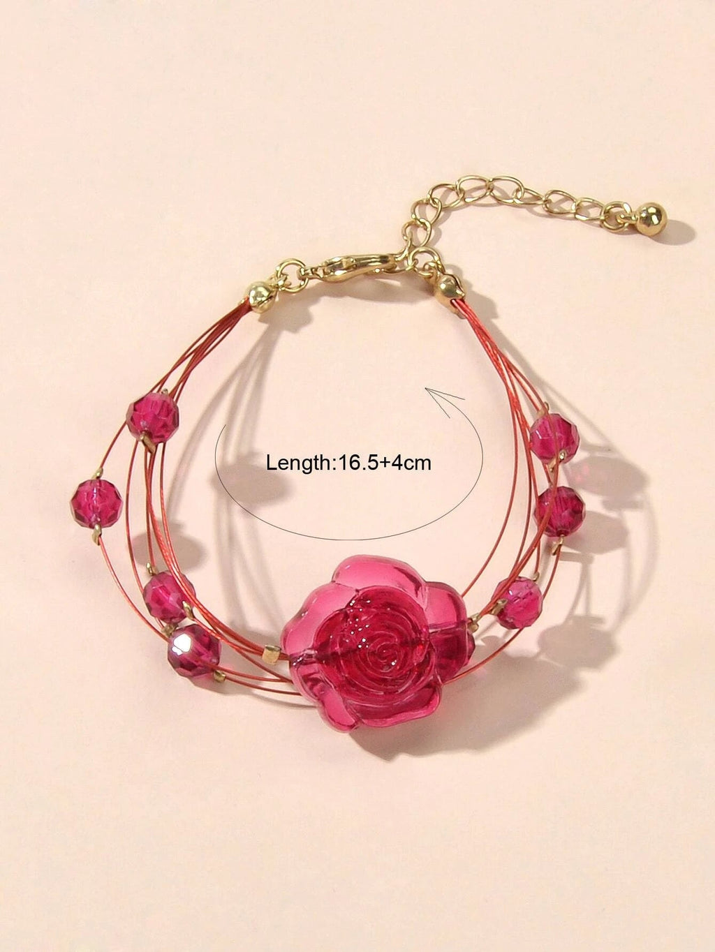 Fashion Jewellery Multi-layer Beads Chain Resin Red Rose Flower Women Bracelet