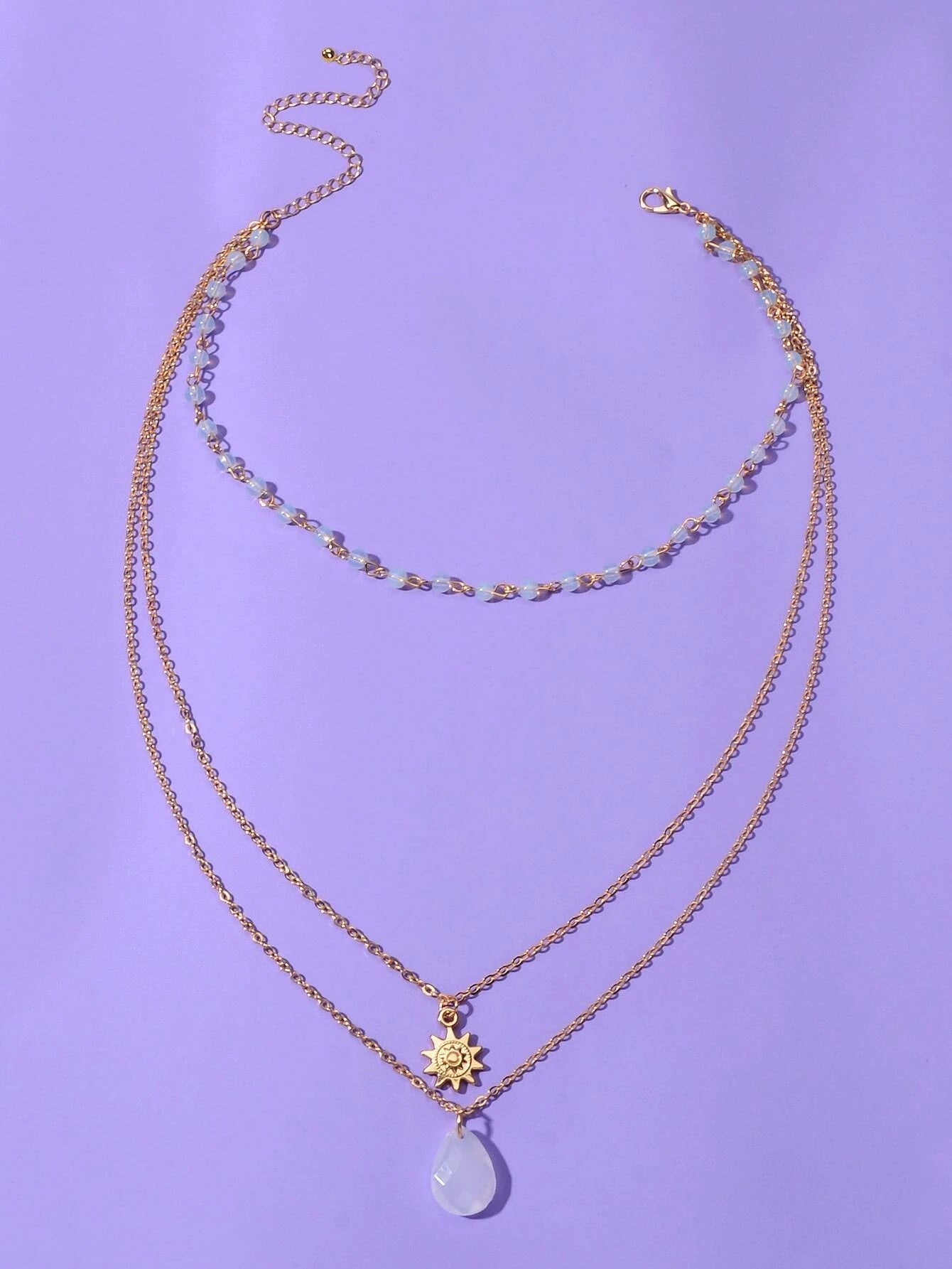 Triple Chain Star Water Drop Beads Necklace Creative Handmade Dainty Jewellery