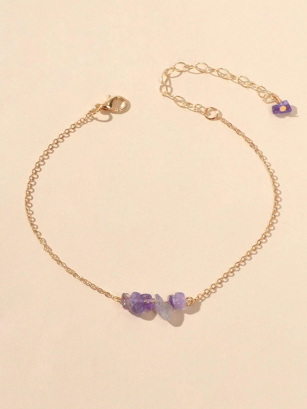 Gold Chain Green Purple Natural Stone Anklet Bracelet Summer Beach Jewellery-1