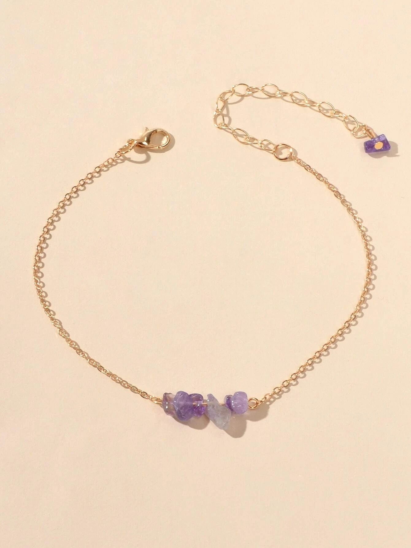 Gold Chain Green Purple Natural Stone Anklet Bracelet Summer Beach Jewellery-1