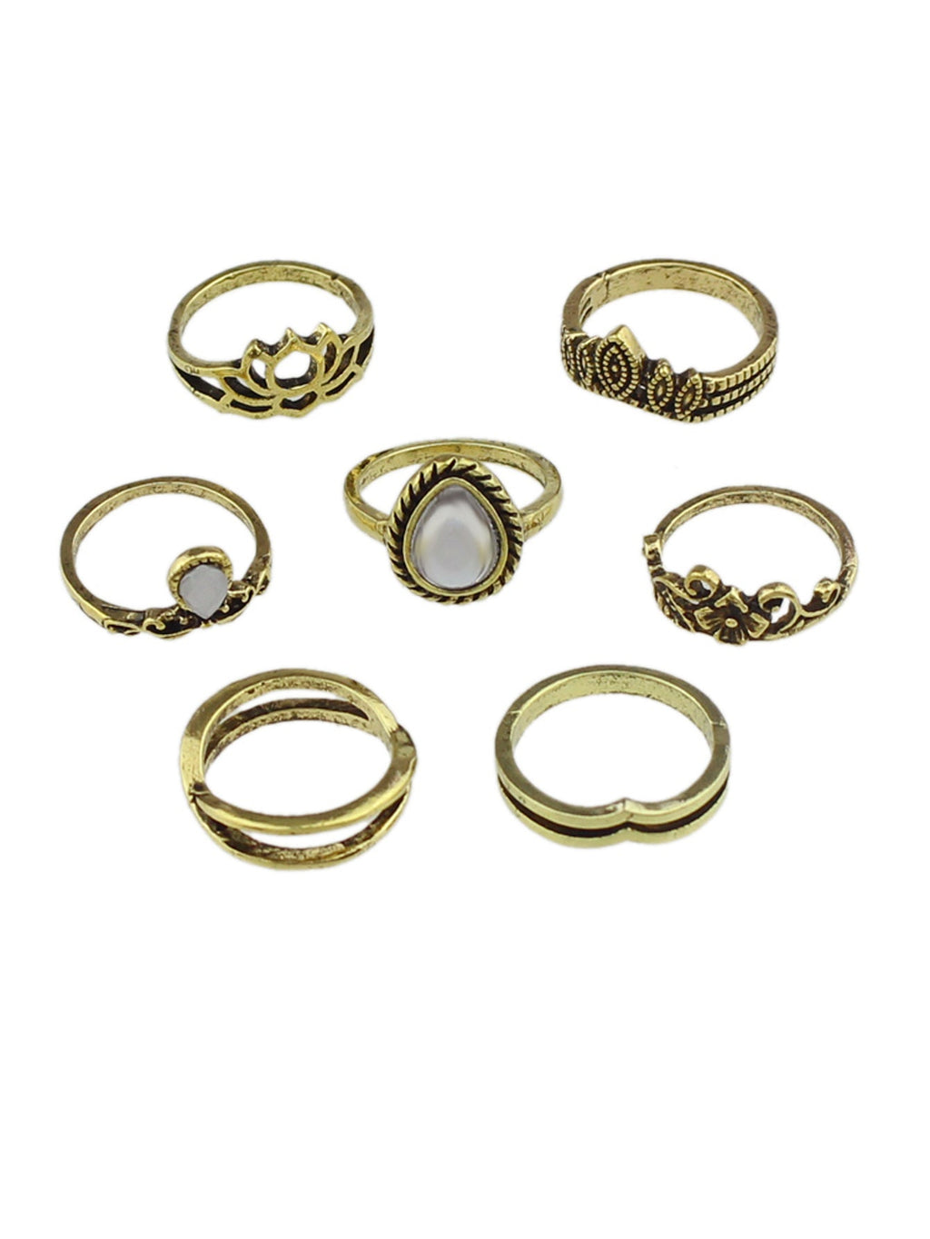 Tribal Ethnic 7 pcs Antique Silver Multiple Stackable Knuckle Finger Ring Set