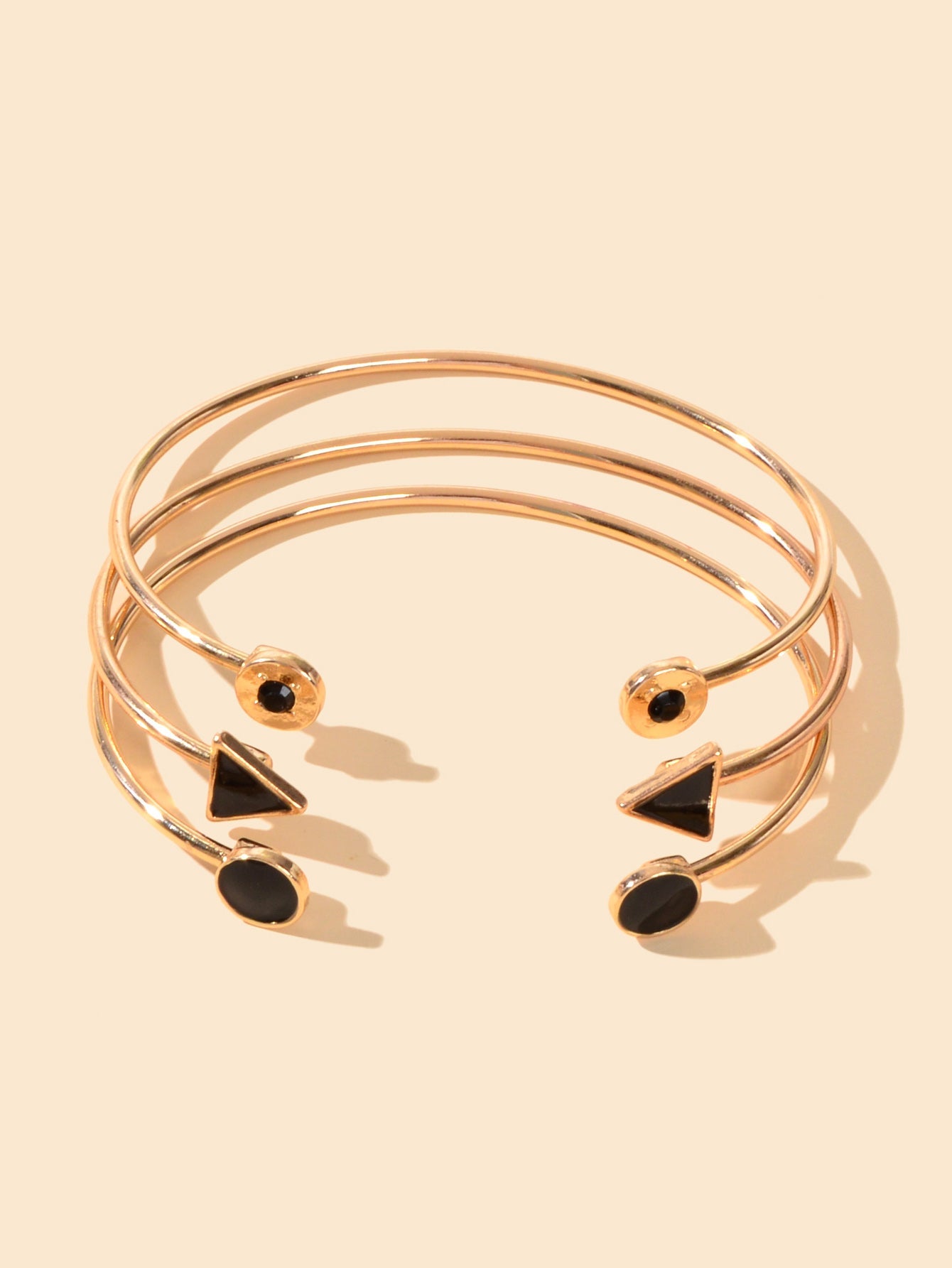 3pcs Designer Jewelry Black Enamel Round Triangle Open Cuff Bangle Bracelets set