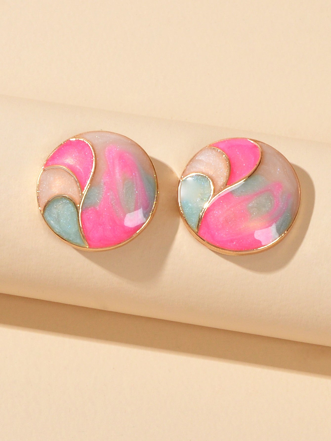 Multi-Colour Enamel Round Hypoallergenic Earrings Studs for Women Sensitive Ear