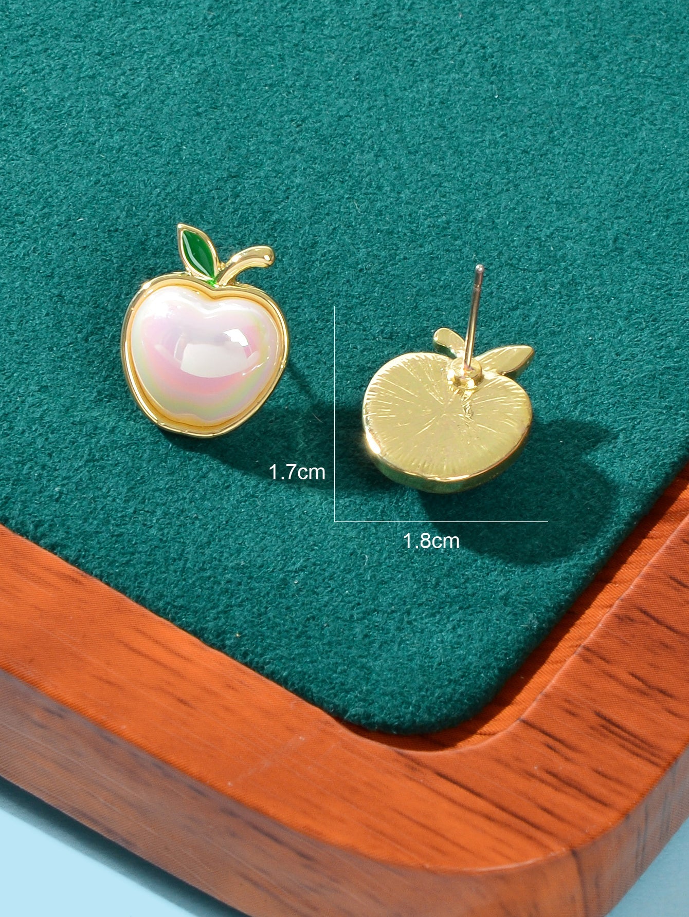 Exquisite Green Leaf White Pearl Apple Stud Earrings Women Anniversary Jewellery