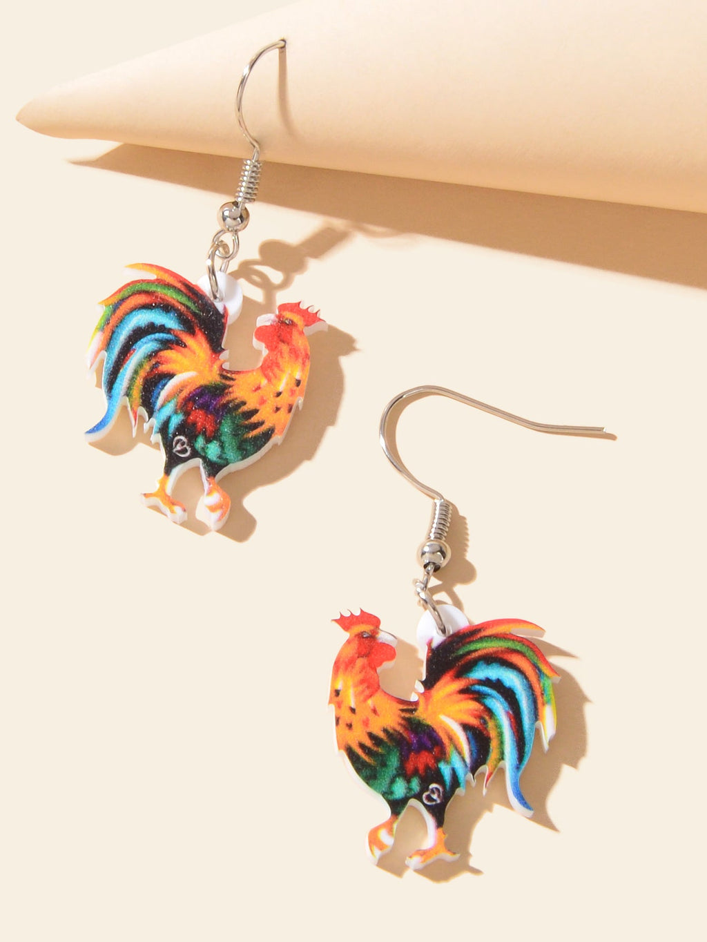 Statement Jewellery Colourful Cock Chicken Acrylic Dangling Rooster Earrings