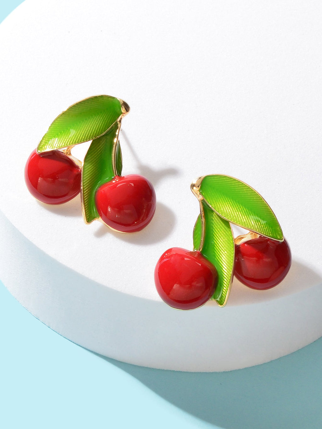 Exquisite Green Leaf Red Cherry Cute Stud Earrings Ladies Fruit Jewellery Gift